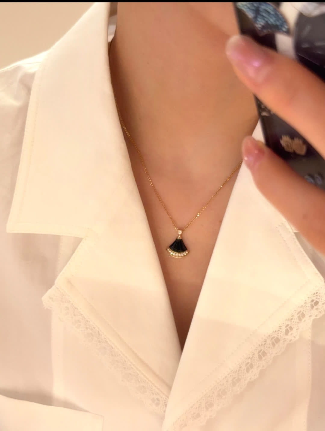 Bvlgari Gold and Enamel Fan-Shaped Pendants