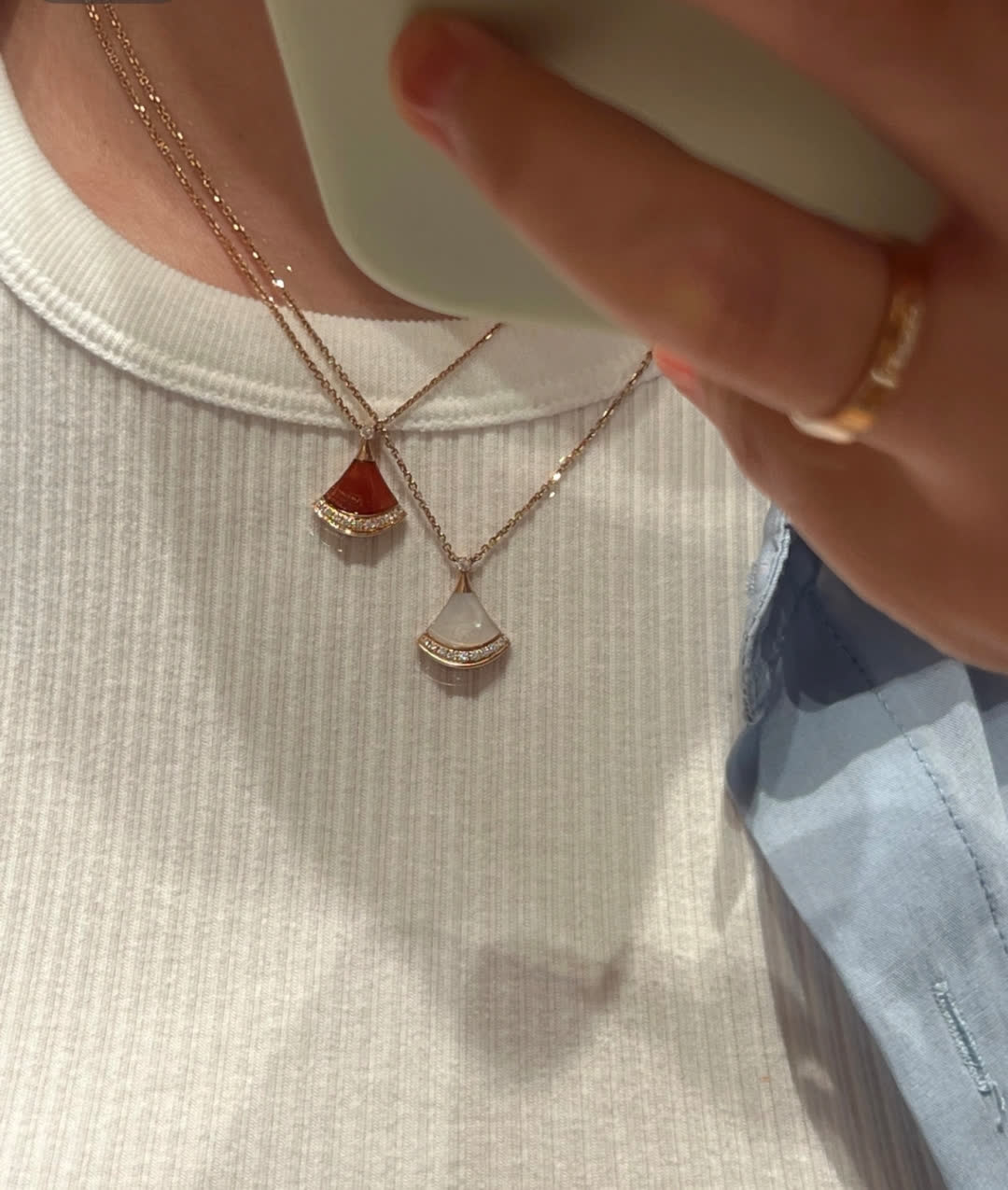 Bvlgari Gold Tone Fan Shape Gemstone Pendant Necklace Bvlgari Gold Tone Fan Shape Gemstone Pendant Necklace
