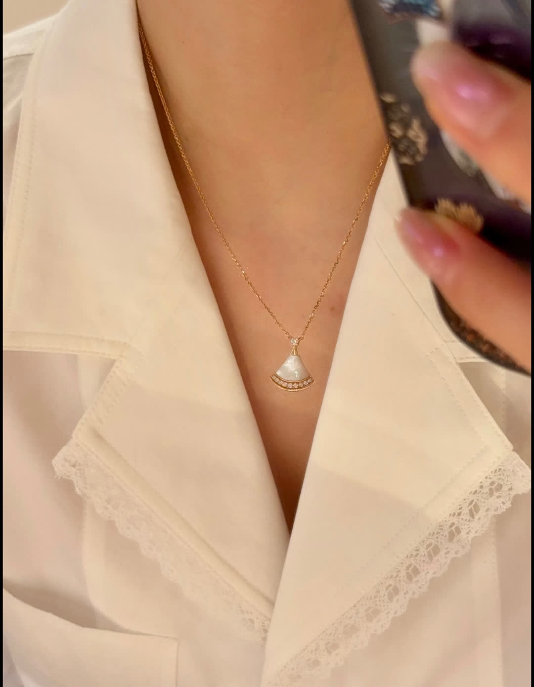 Bvlgari Gold Tone Fan Shape Gemstone Pendant Necklace