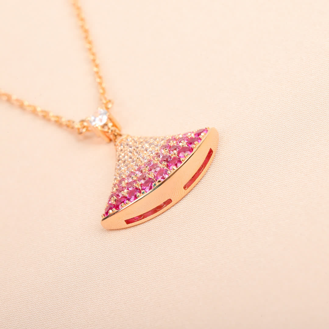 Bvlgari Pink and White Diamond Fan-Shaped Pendant Necklace
