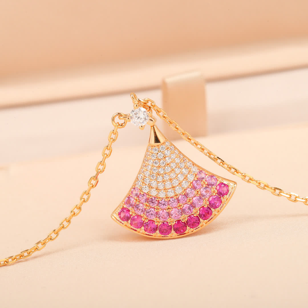 Bvlgari Pink and White Diamond Fan-Shaped Pendant Necklace