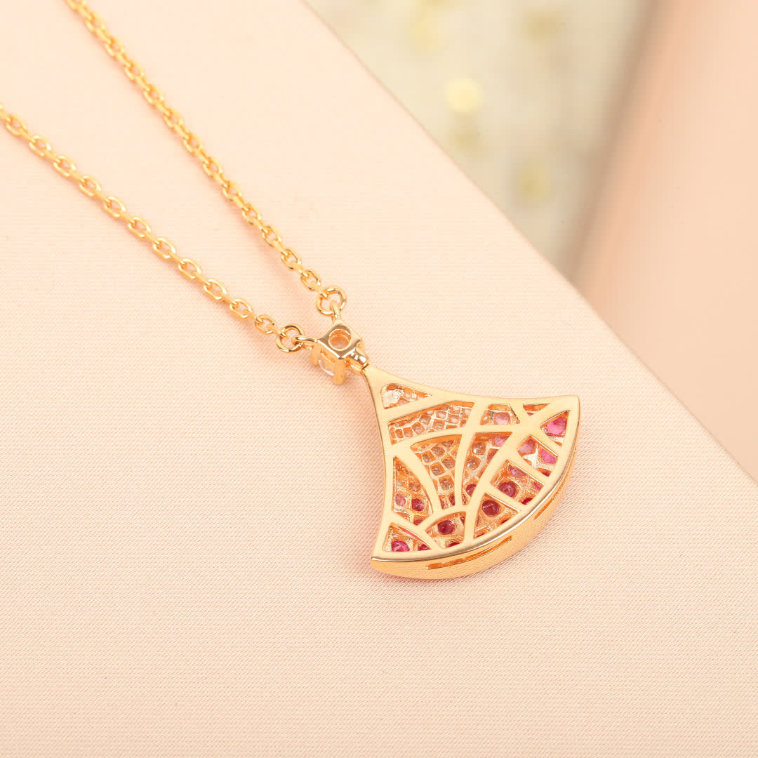Bvlgari Pink and White Diamond Fan-Shaped Pendant Necklace