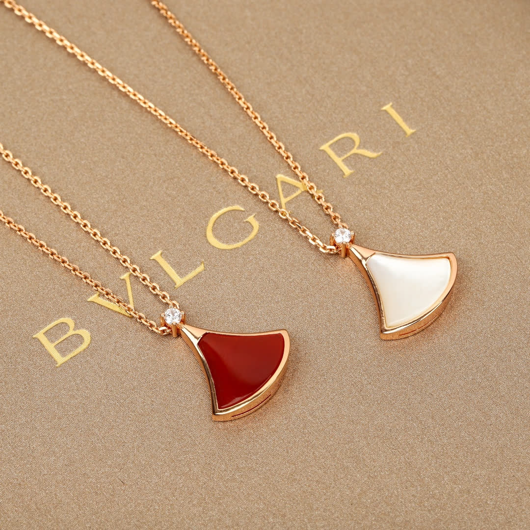 Bvlgari Rose Gold Enamel Fan-Shaped Pendants