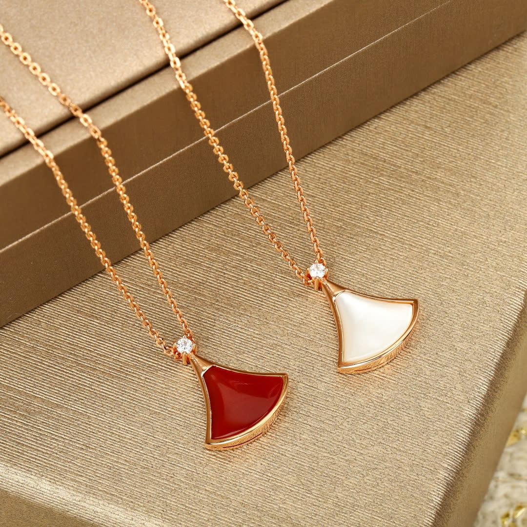 Bvlgari Rose Gold Enamel Fan-Shaped Pendants