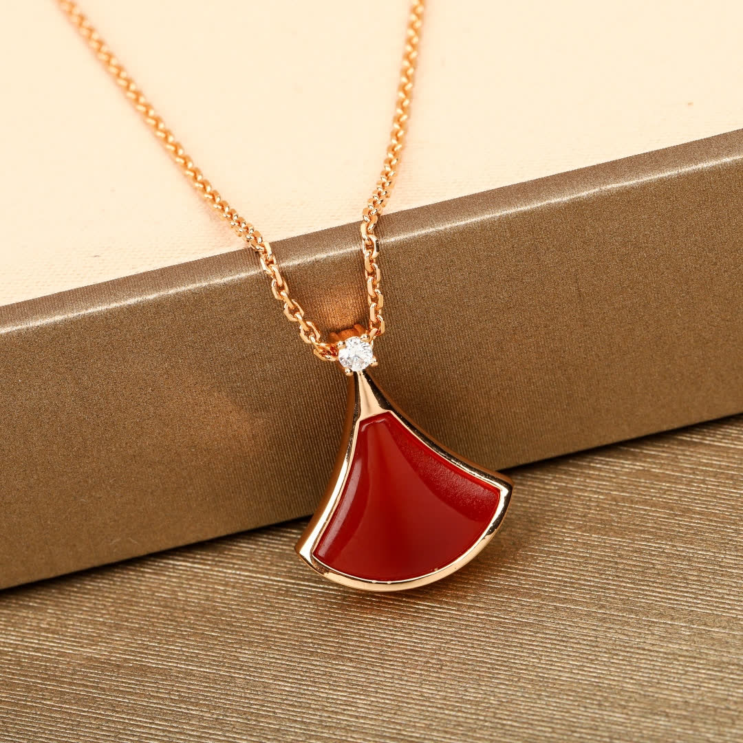 Bvlgari Rose Gold Enamel Fan-Shaped Pendants