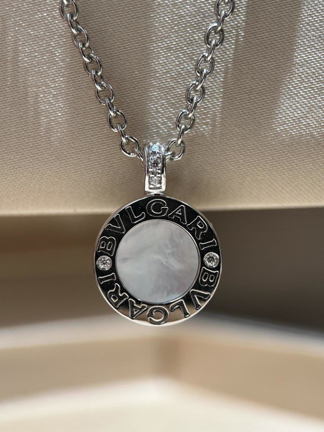 Bvlgari Elegant Silver Chain with Black Gemstone Pendant