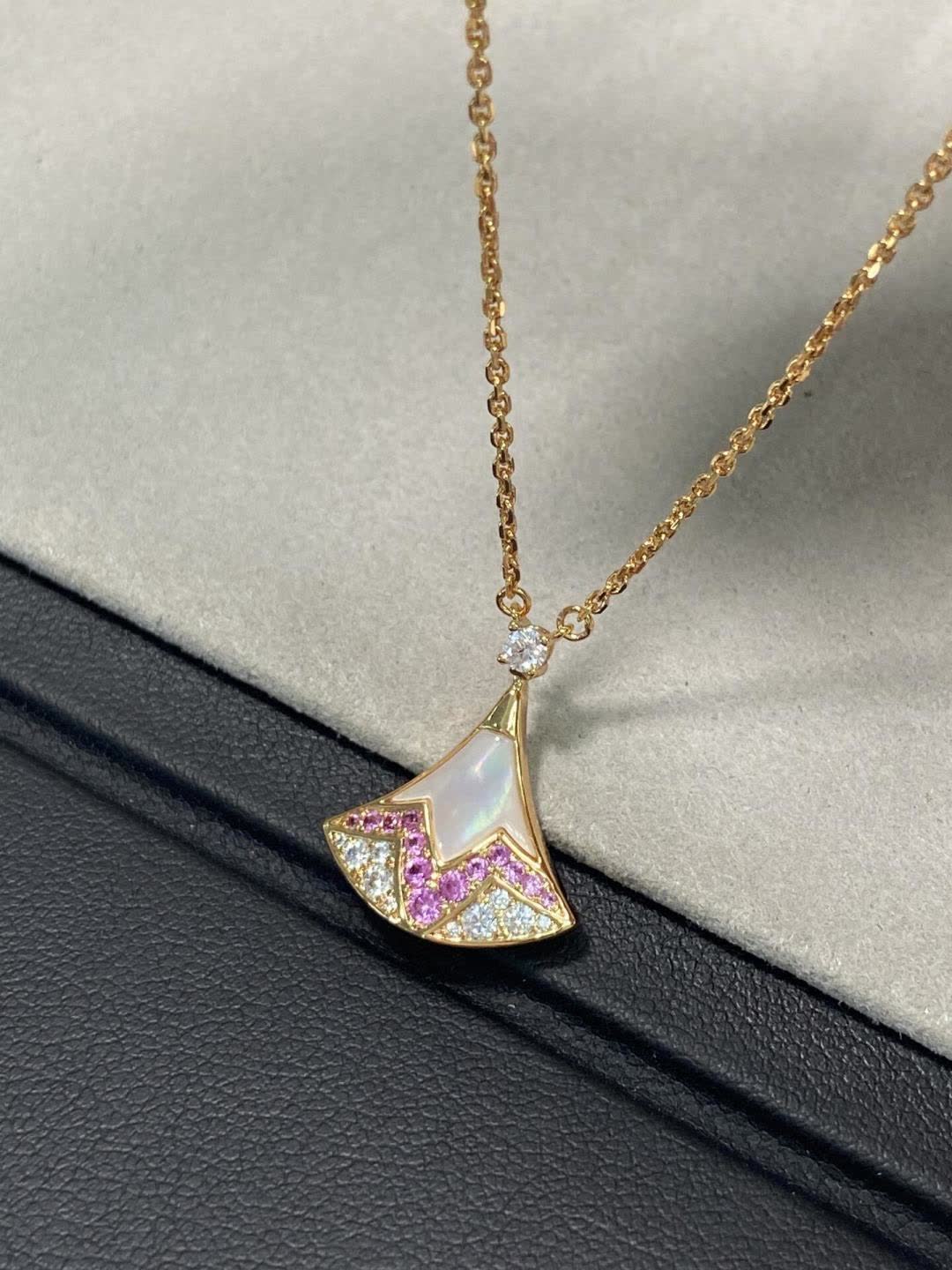 Bvlgari Opal and Diamond Fan-Shaped Pendant Necklace Bvlgari Opal and Diamond Fan-Shaped Pendant Necklace