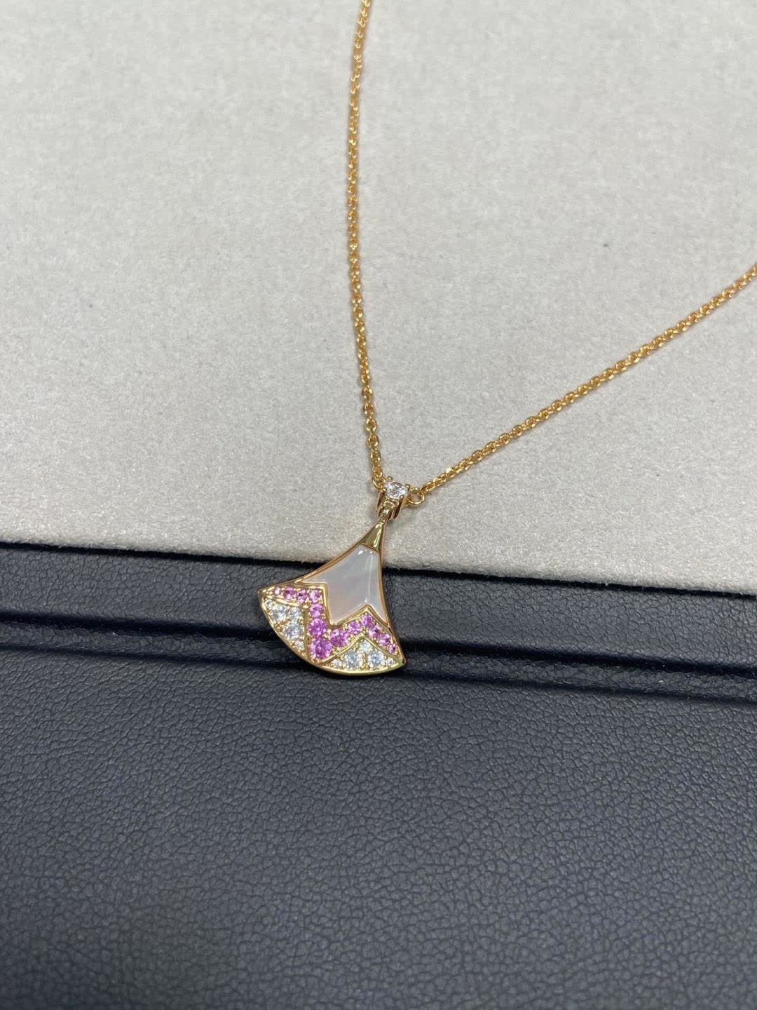 Bvlgari Opal and Diamond Fan-Shaped Pendant Necklace