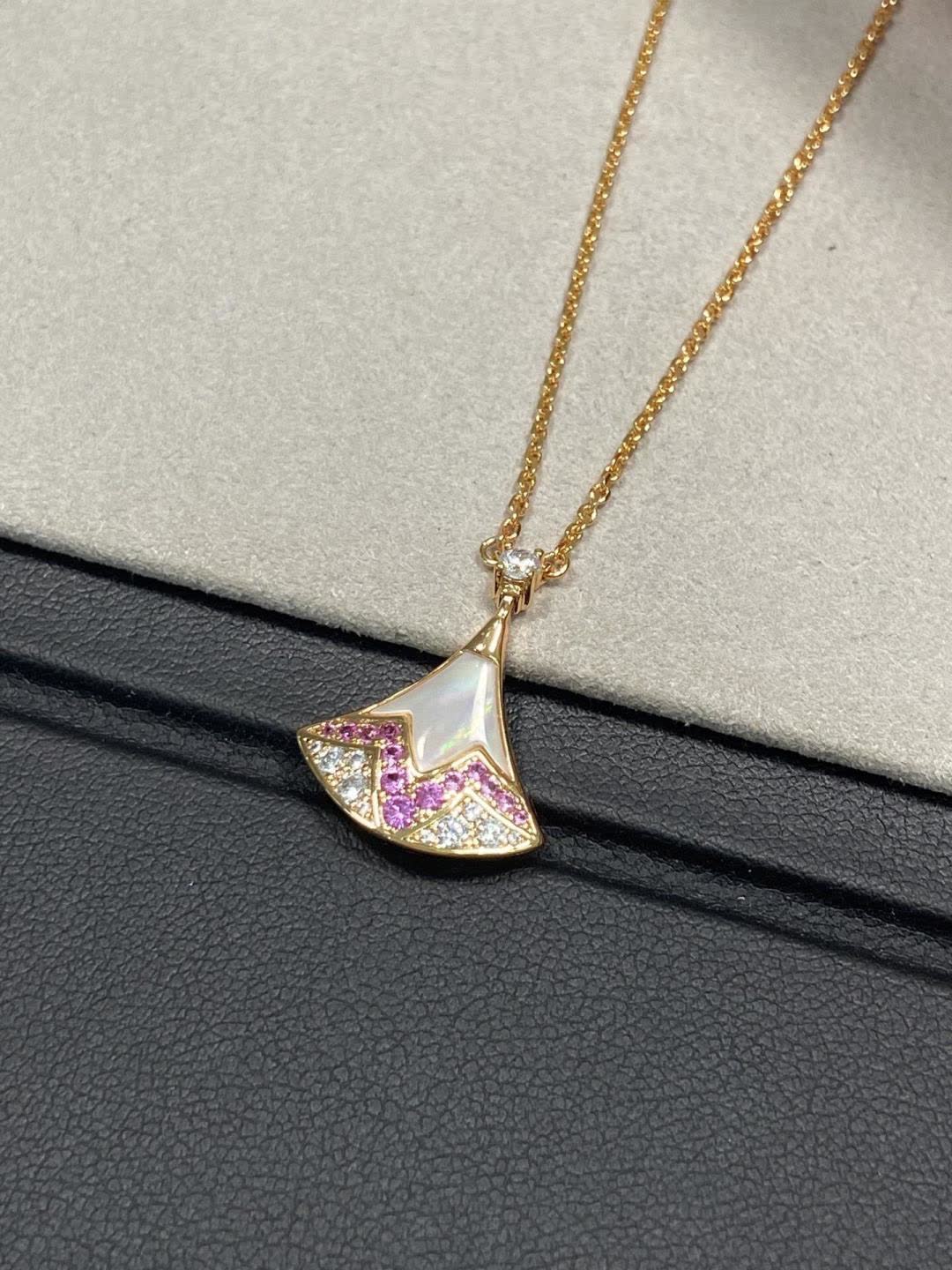 Bvlgari Opal and Diamond Fan-Shaped Pendant Necklace