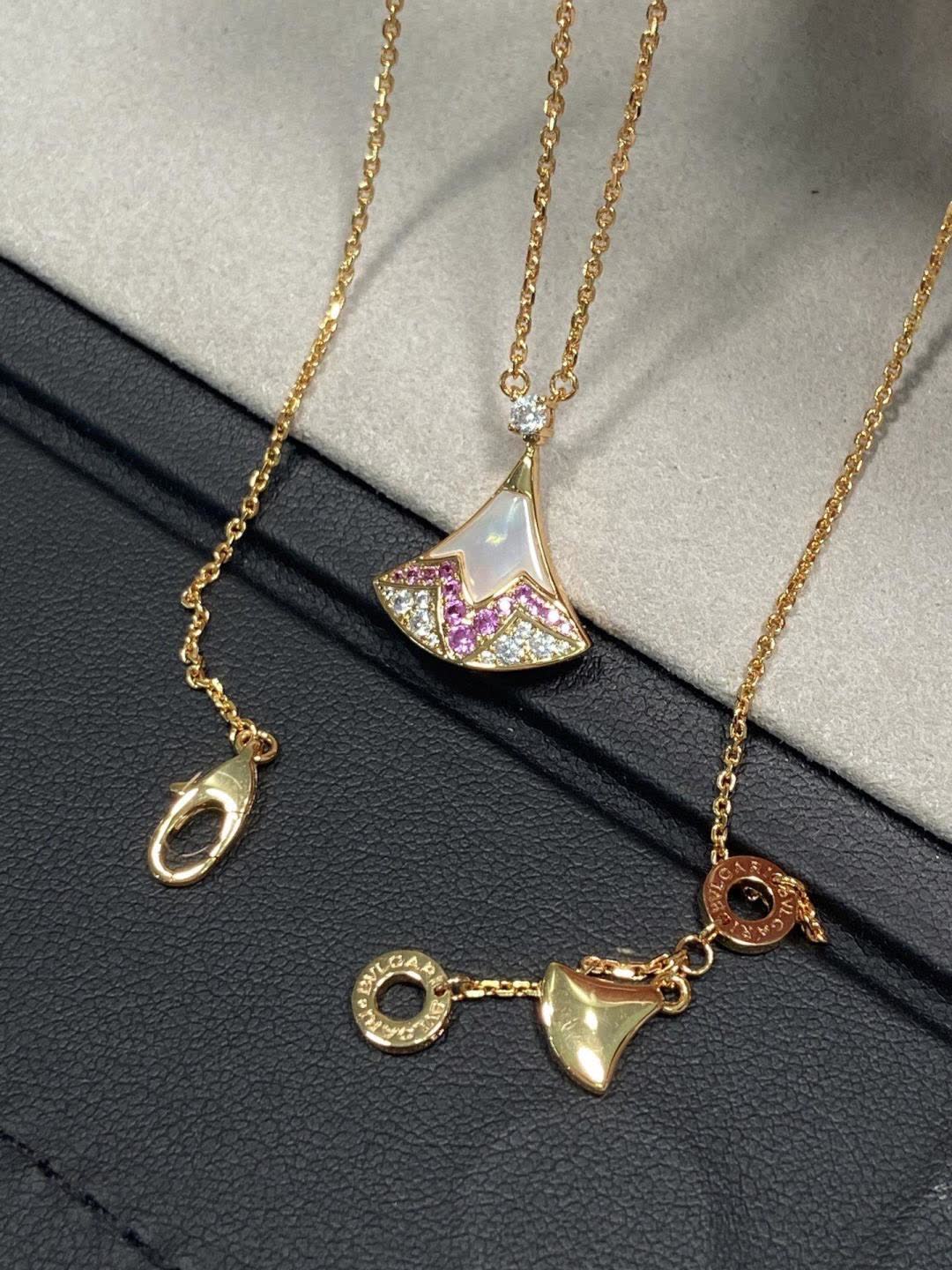 Bvlgari Opal and Diamond Fan-Shaped Pendant Necklace
