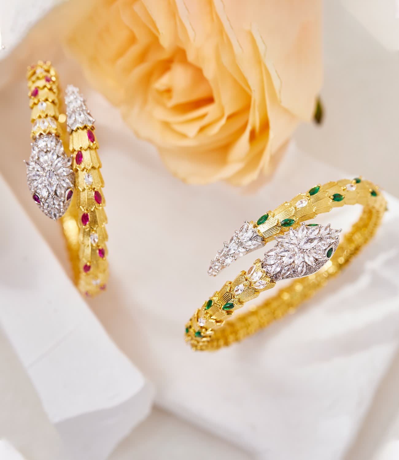 Bvlgari Emerald and Diamond Serpent Necklace and Bracelet Set