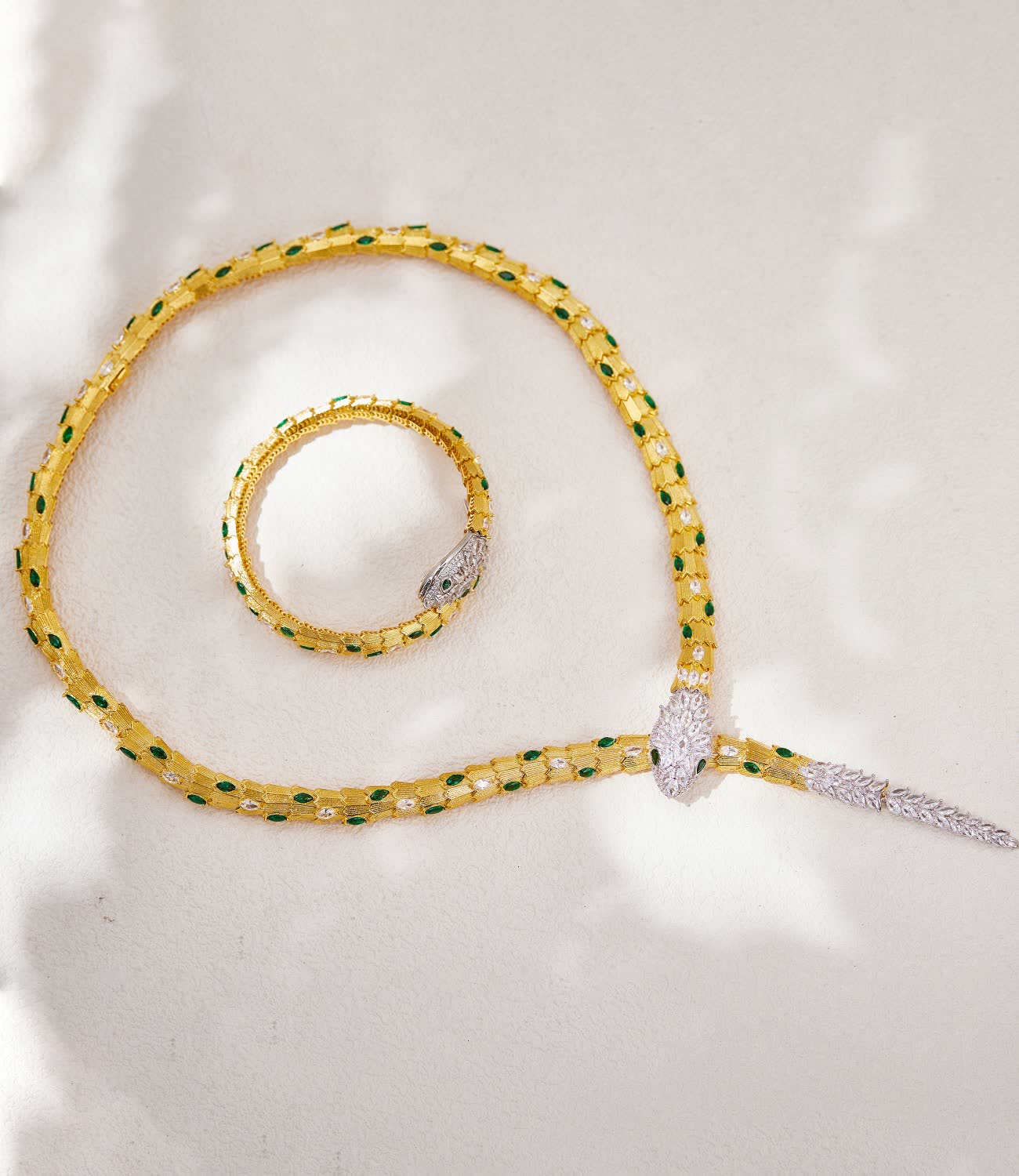 Bvlgari Emerald and Diamond Serpent Necklace and Bracelet Set