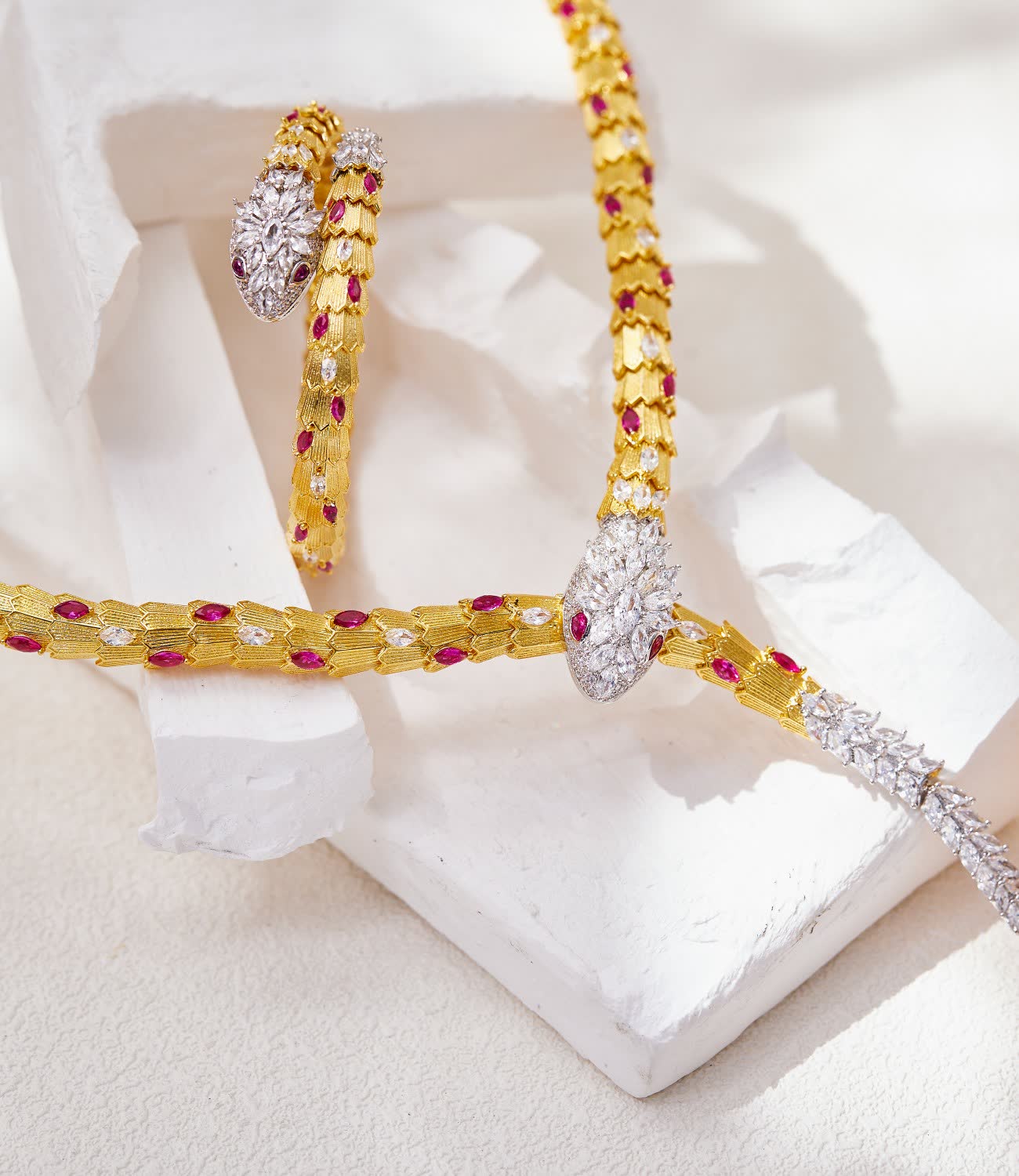 Bvlgari Emerald and Diamond Serpent Necklace and Bracelet Set