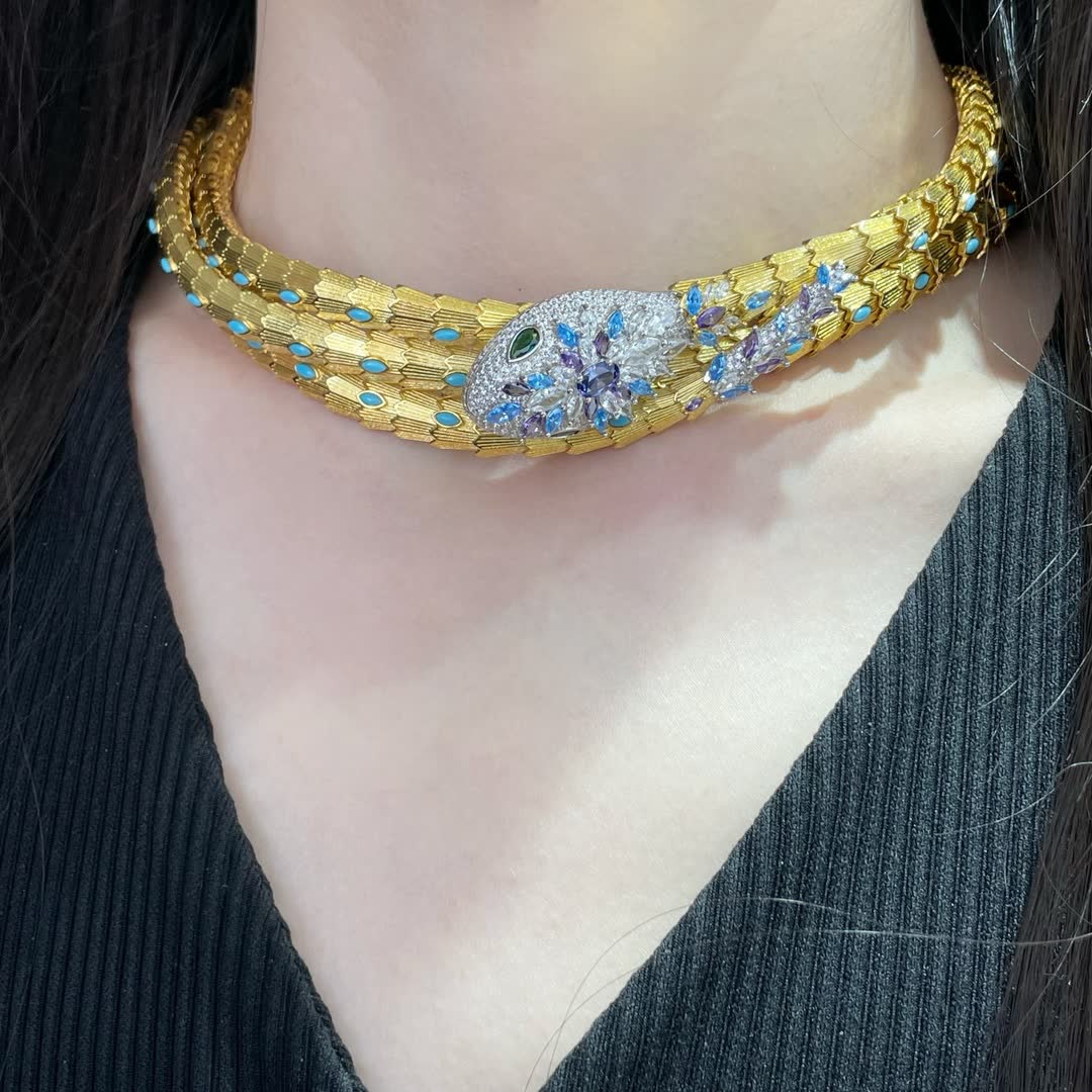 Bvlgari Gold Snake Collar Necklace with Gemstones Bvlgari Gold Snake Collar Necklace with Gemstones