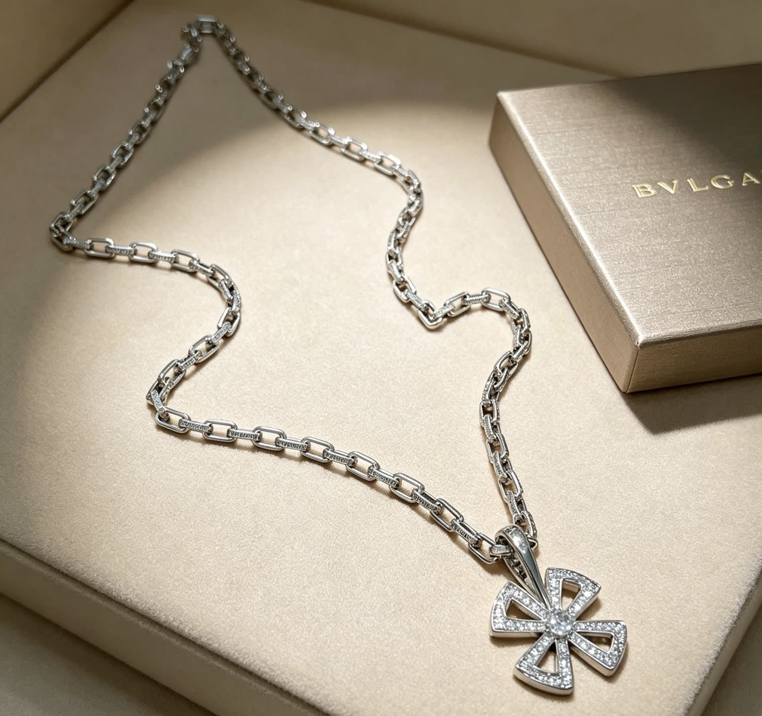 Bvlgari Sterling Silver and Diamond Necklace Bvlgari Sterling Silver and Diamond Necklace