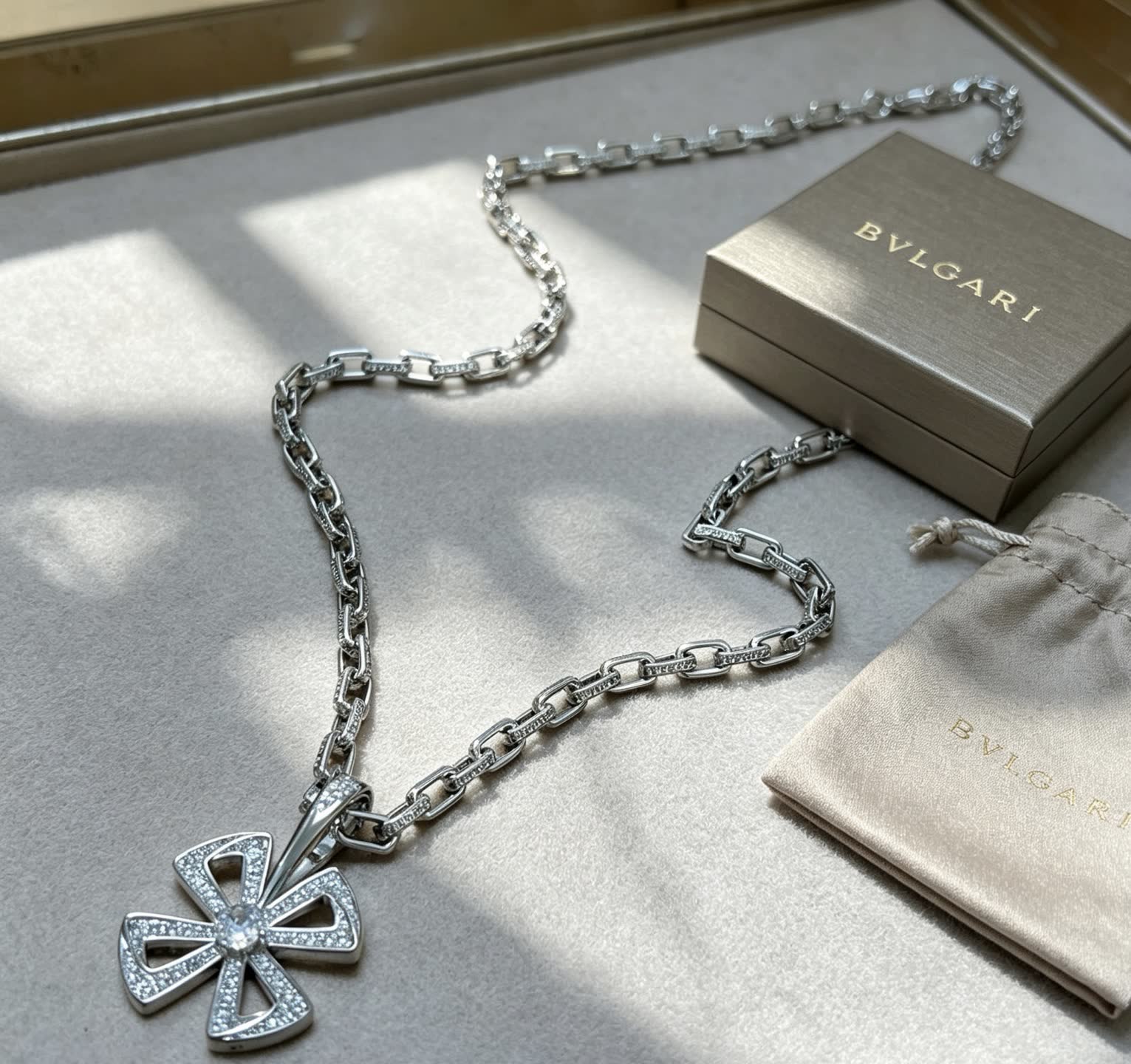 Bvlgari Sterling Silver and Diamond Necklace