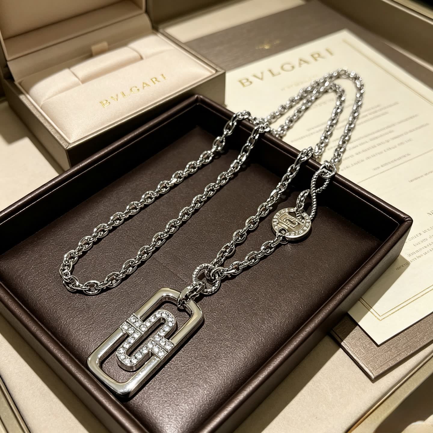 Bvlgari Sterling Silver and Diamond 'B.Zero1' Necklace