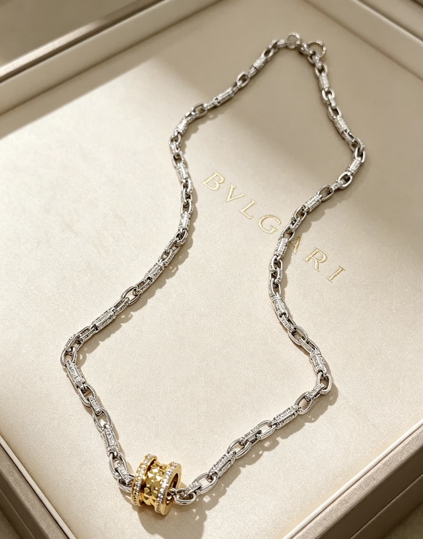 Bvlgari Sterling Silver and Gold Bead Necklace Bvlgari Sterling Silver and Gold Bead Necklace