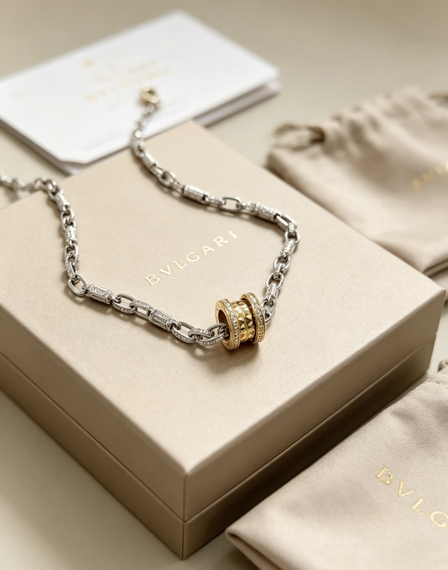 Bvlgari Sterling Silver and Gold Bead Necklace