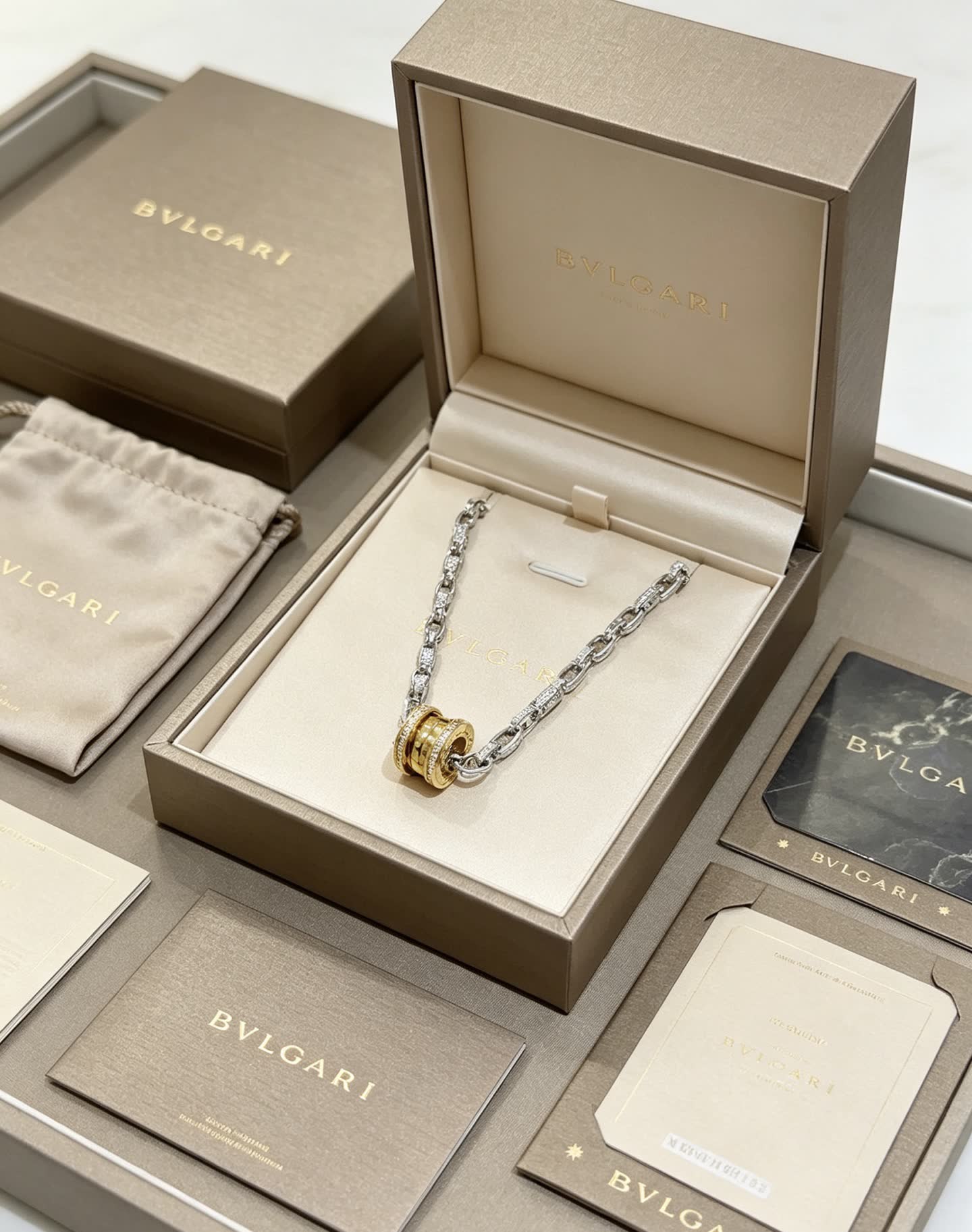Bvlgari Sterling Silver and Gold Bead Necklace