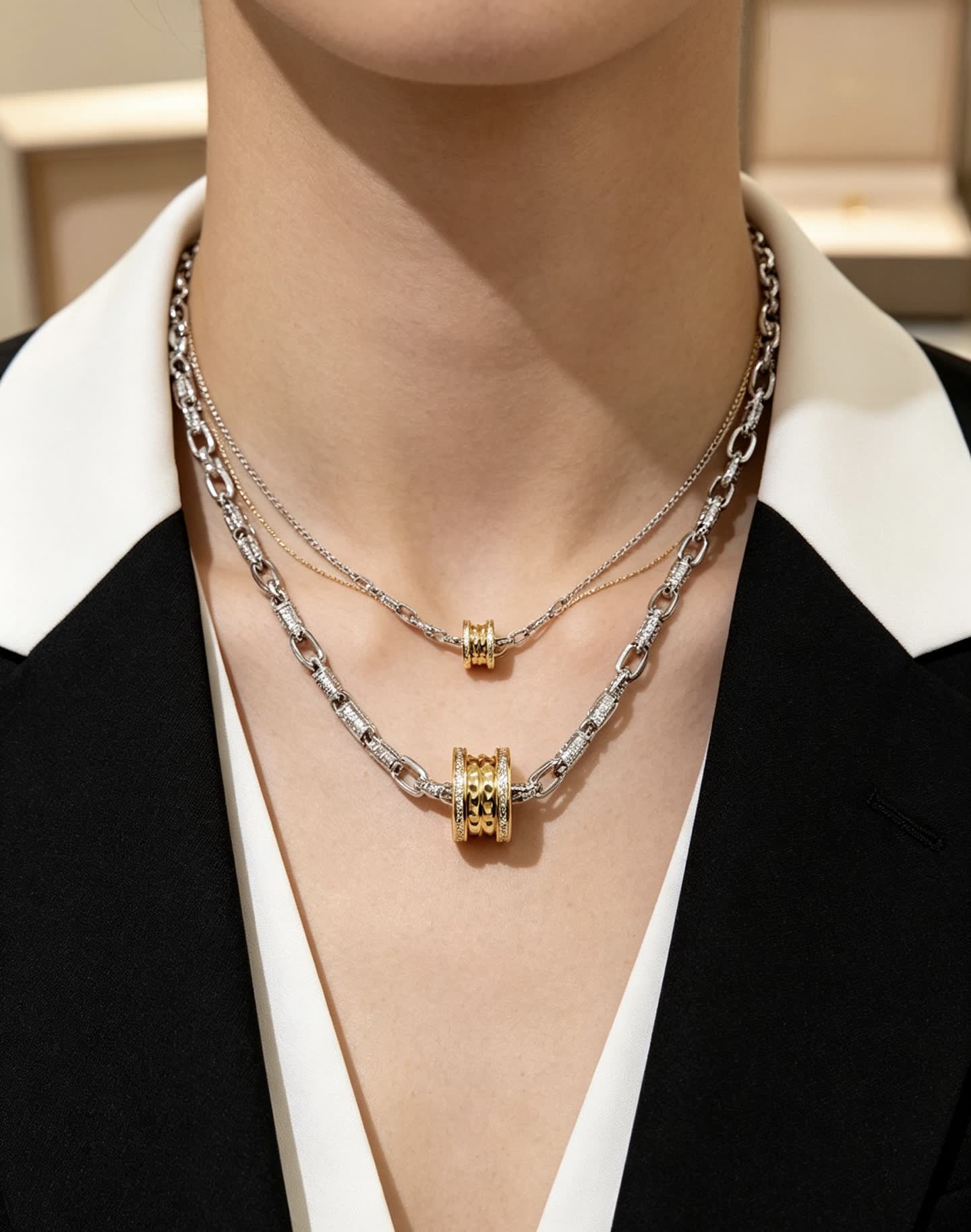 Bvlgari Sterling Silver and Gold Bead Necklace