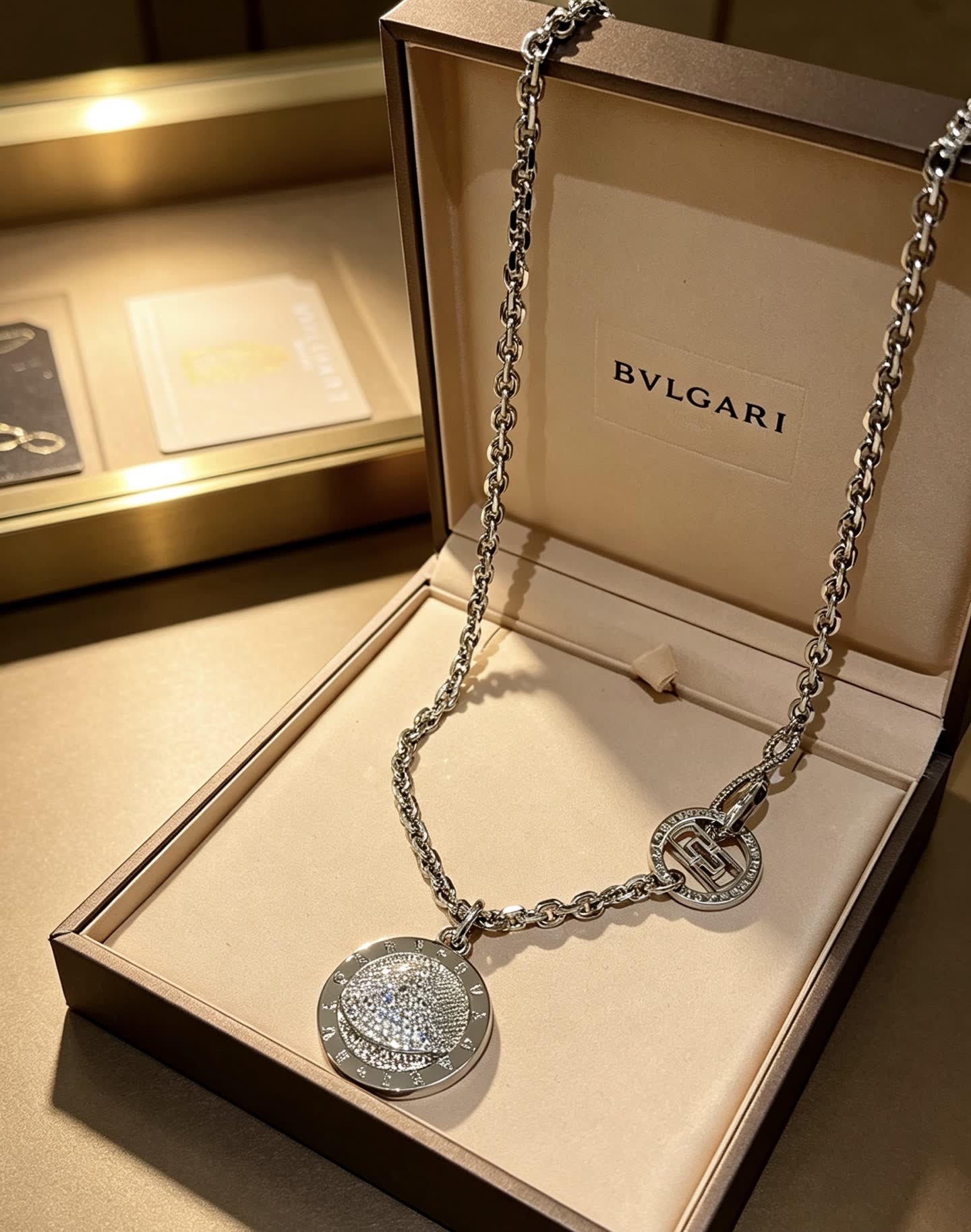 Bvlgari Sterling Silver Diamond-Encrusted Necklace Bvlgari Sterling Silver Diamond-Encrusted Necklace