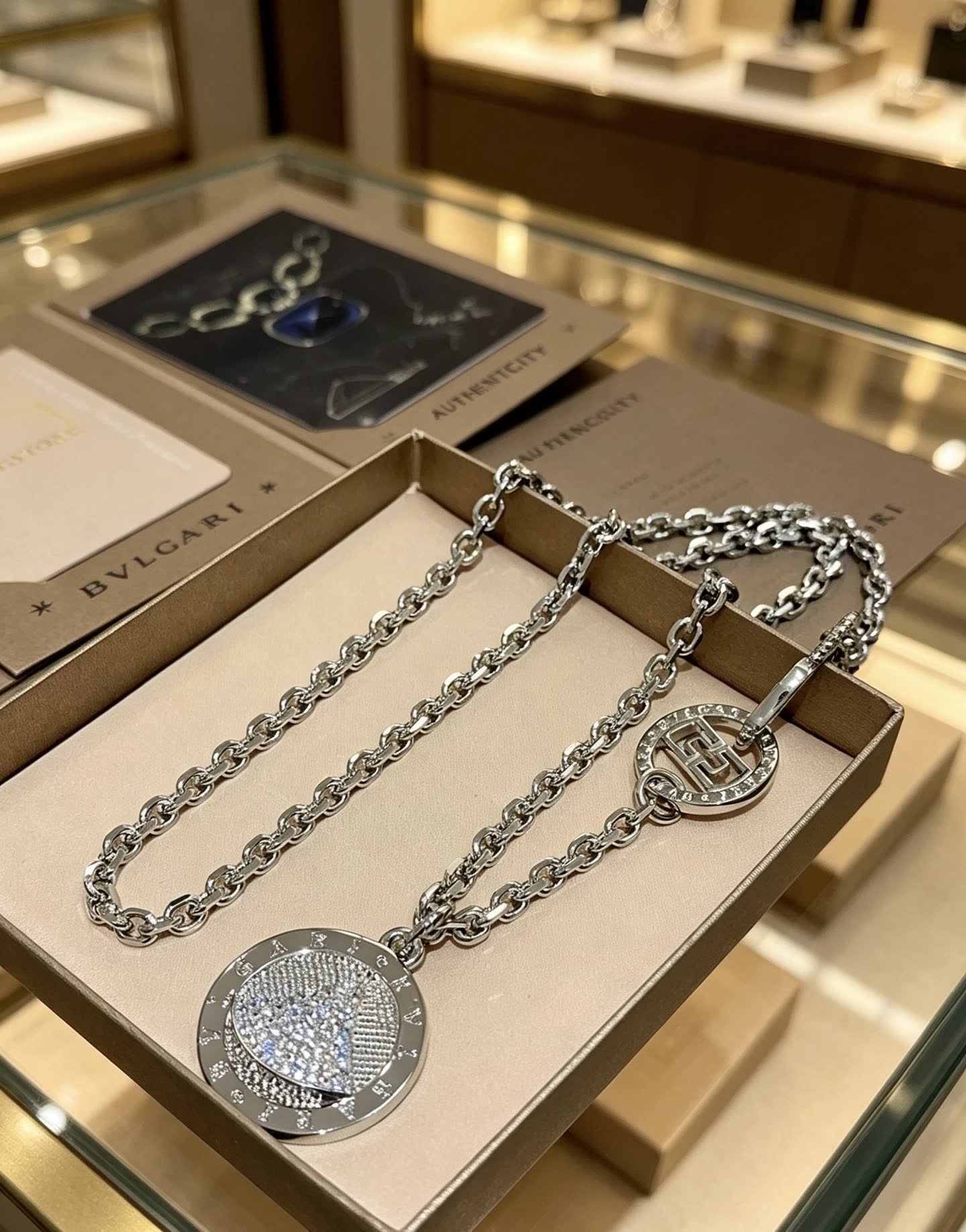 Bvlgari Sterling Silver Diamond-Encrusted Necklace