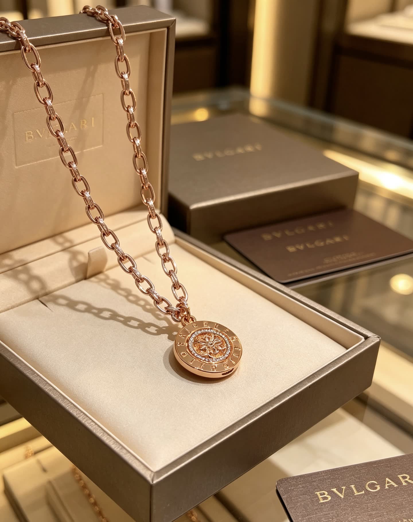 Bvlgari Rose Gold Medallion Necklace Bvlgari Rose Gold Medallion Necklace