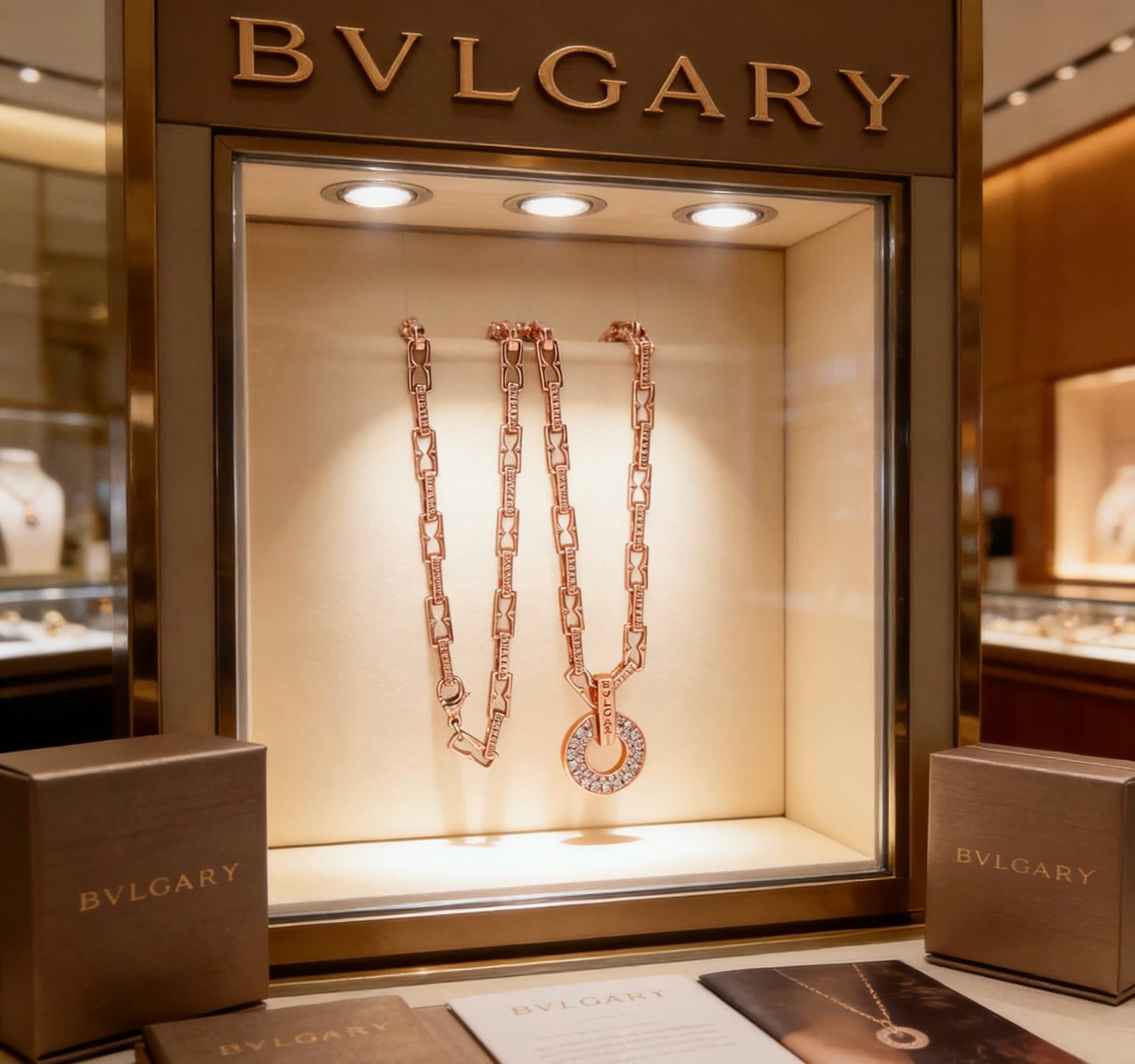 Bvlgari Rose Gold Necklace with Diamond Ring Pendant Bvlgari Rose Gold Necklace with Diamond Ring Pendant