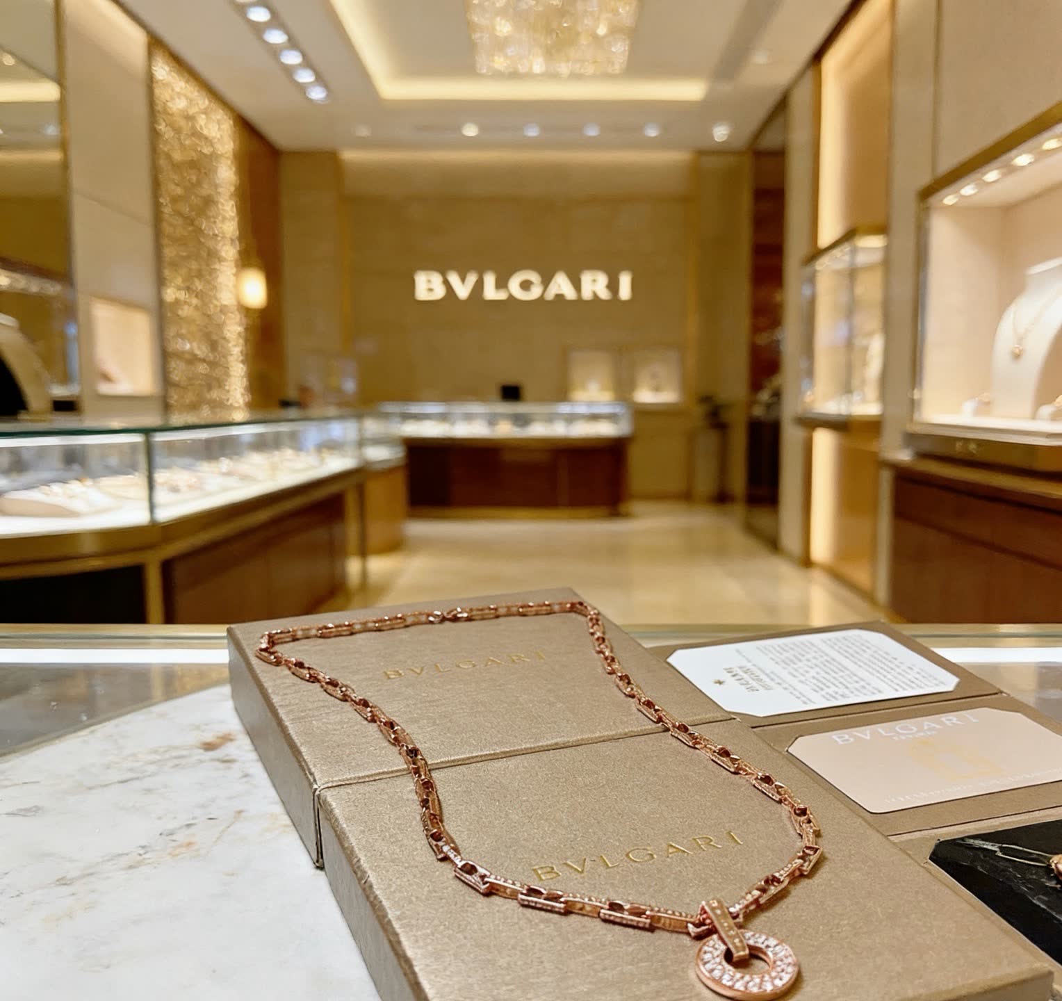 Bvlgari Rose Gold Necklace with Diamond Ring Pendant