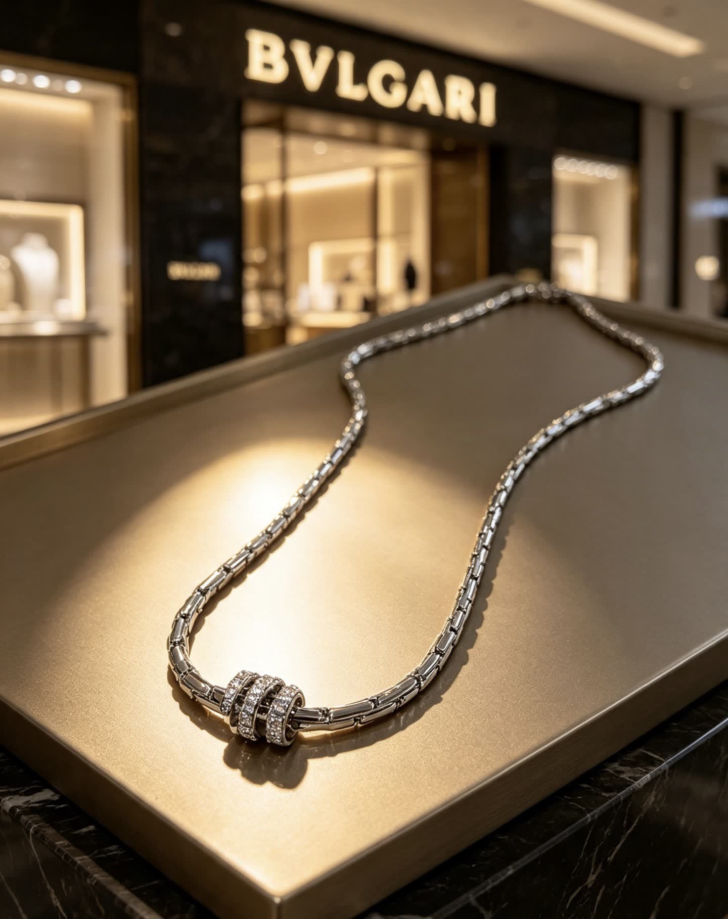 Bvlgari Sterling Silver and Diamond Necklace Bvlgari Sterling Silver and Diamond Necklace