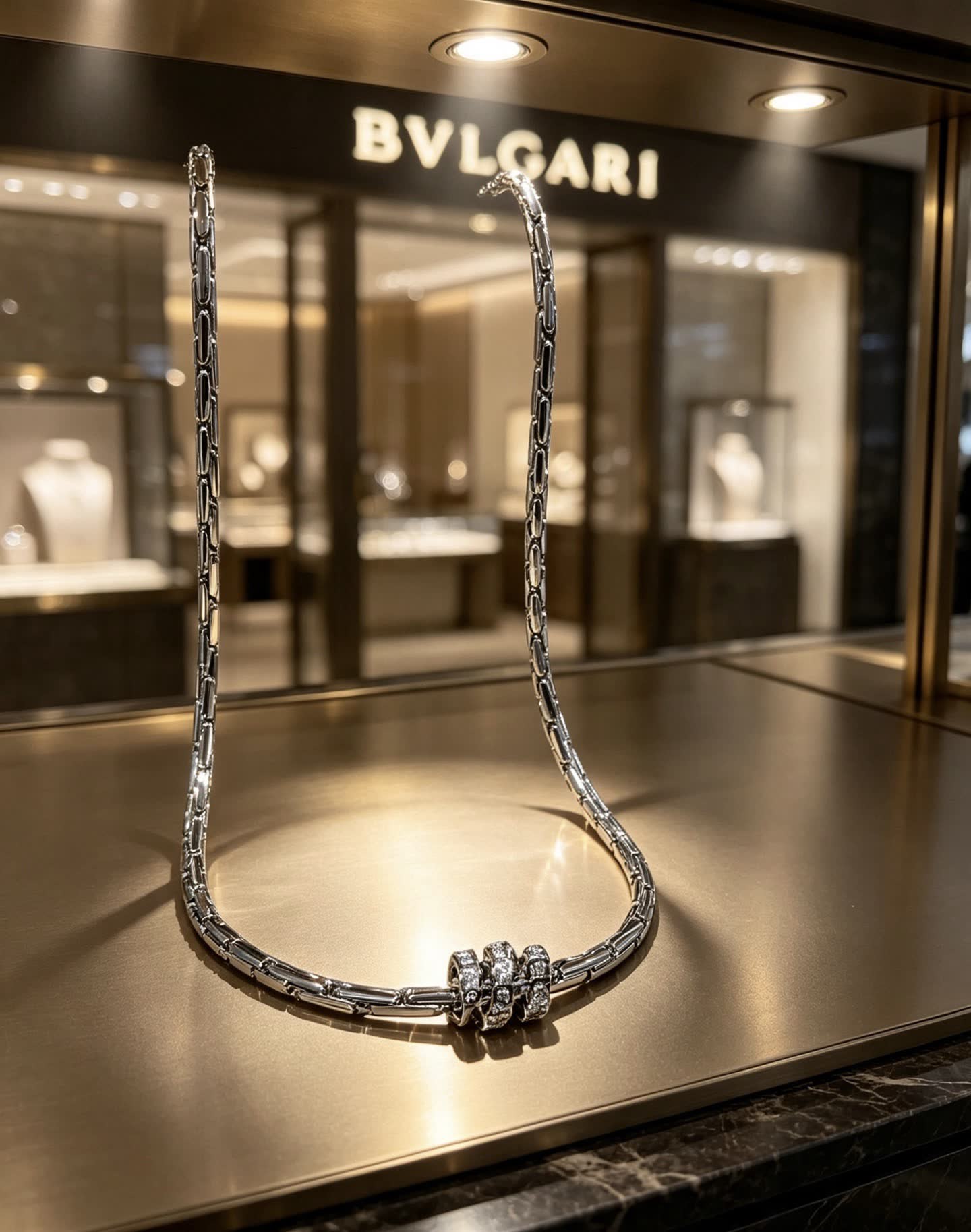 Bvlgari Sterling Silver and Diamond Necklace