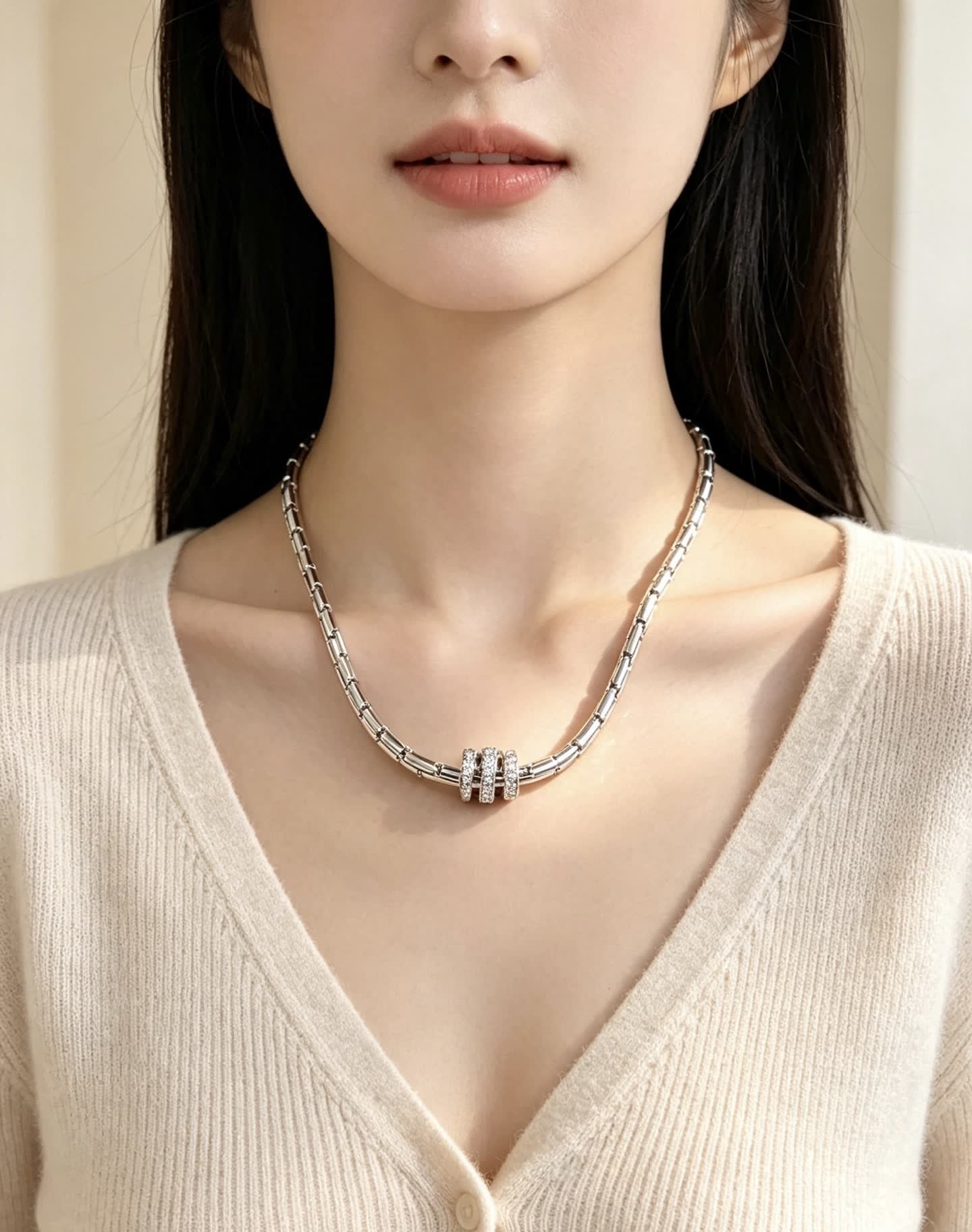 Bvlgari Sterling Silver and Diamond Necklace