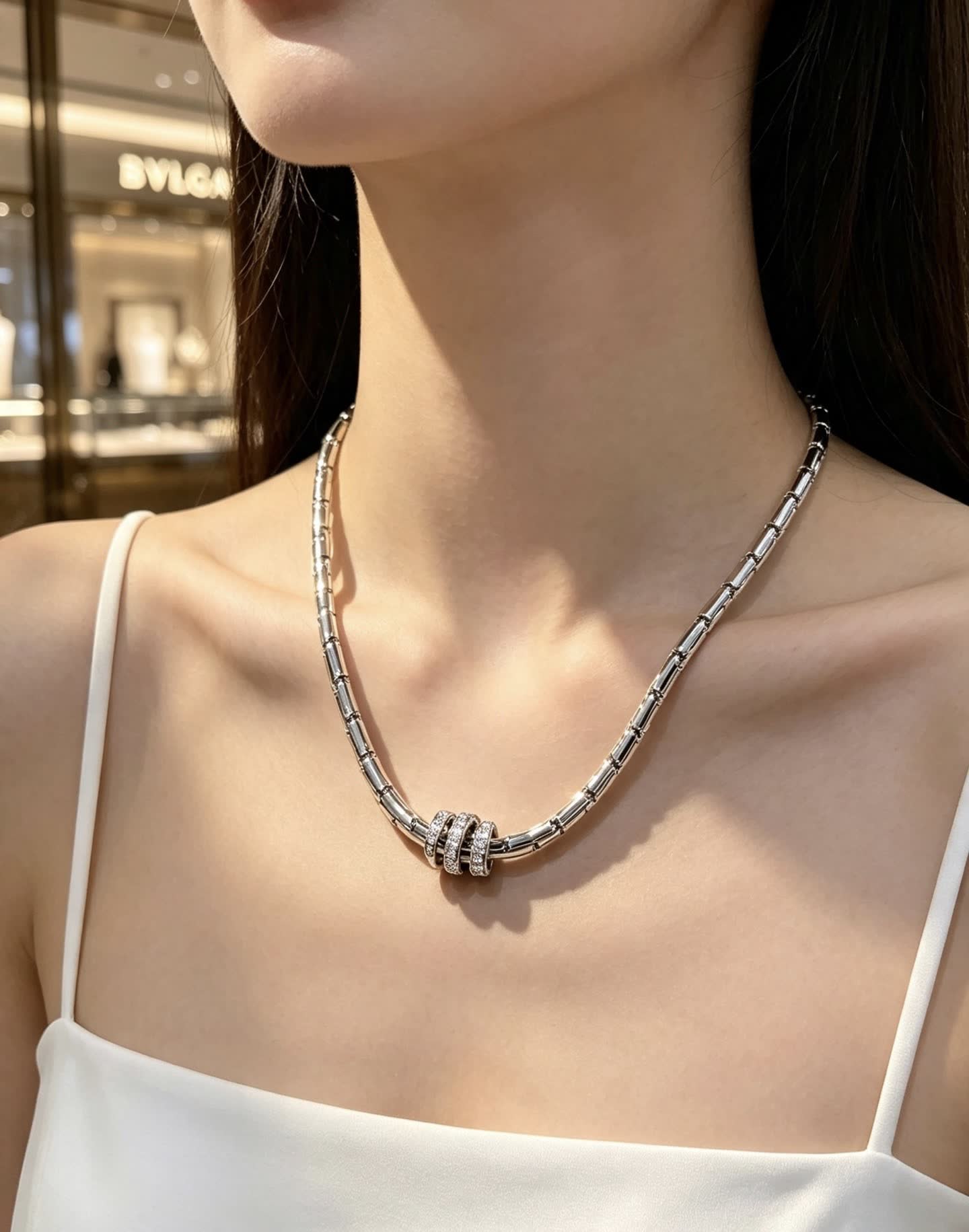 Bvlgari Sterling Silver and Diamond Necklace