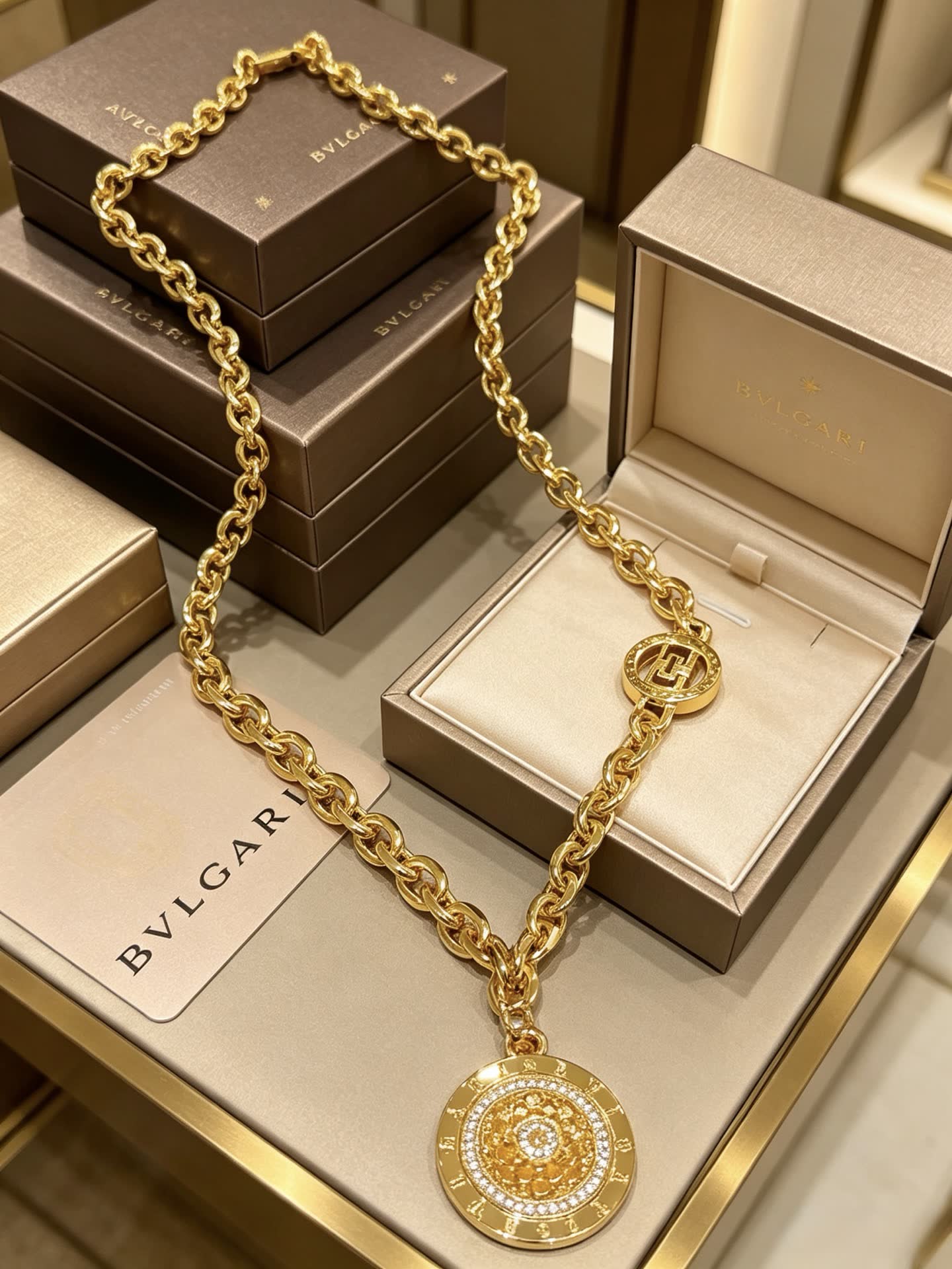 Bvlgari Gold Chain with Medallion Pendant Bvlgari Gold Chain with Medallion Pendant