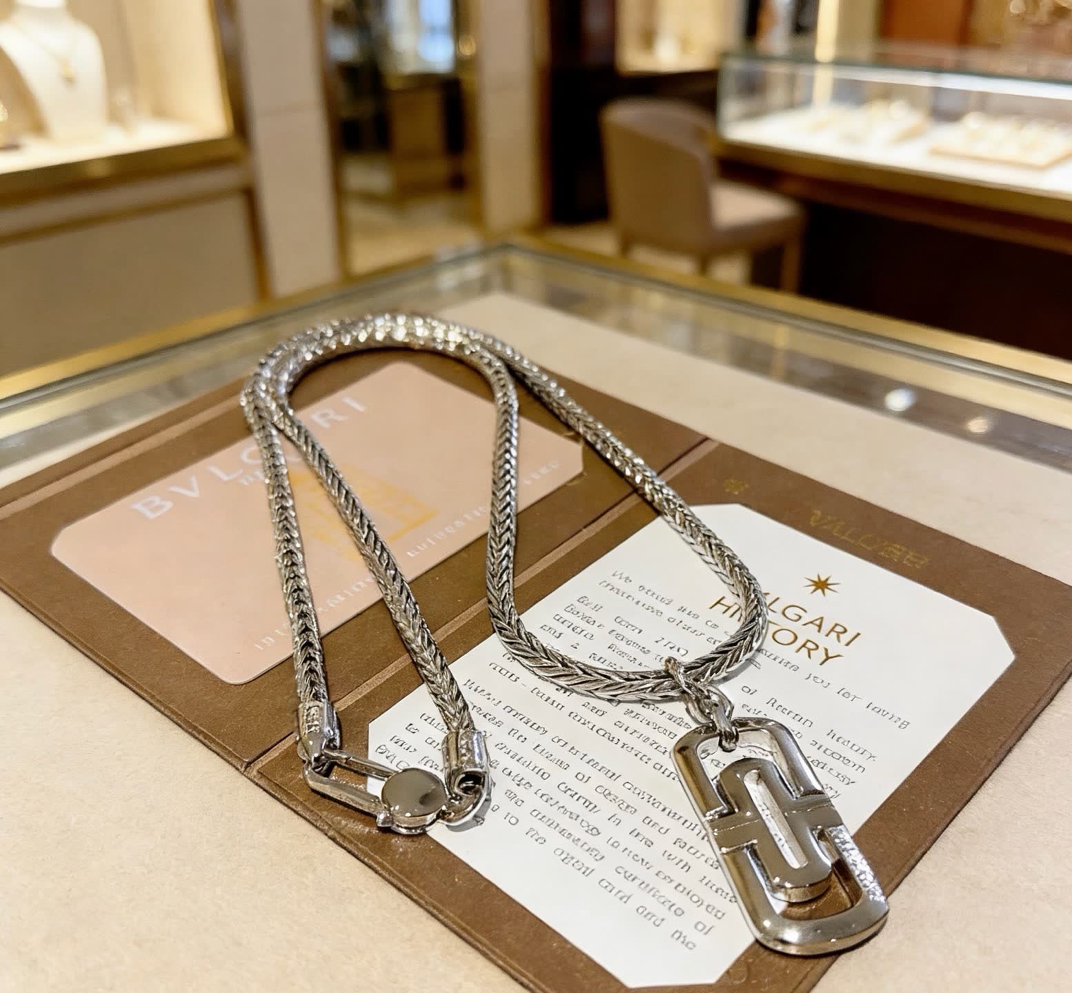 Bvlgari Bulgari Sterling Silver Chain with Logo Pendant
