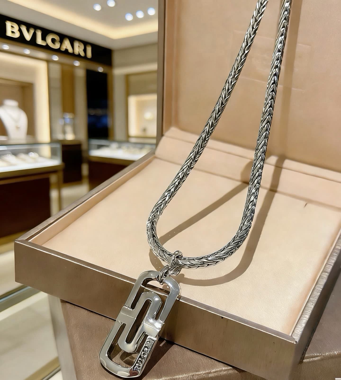 Bvlgari Bulgari Sterling Silver Chain with Logo Pendant