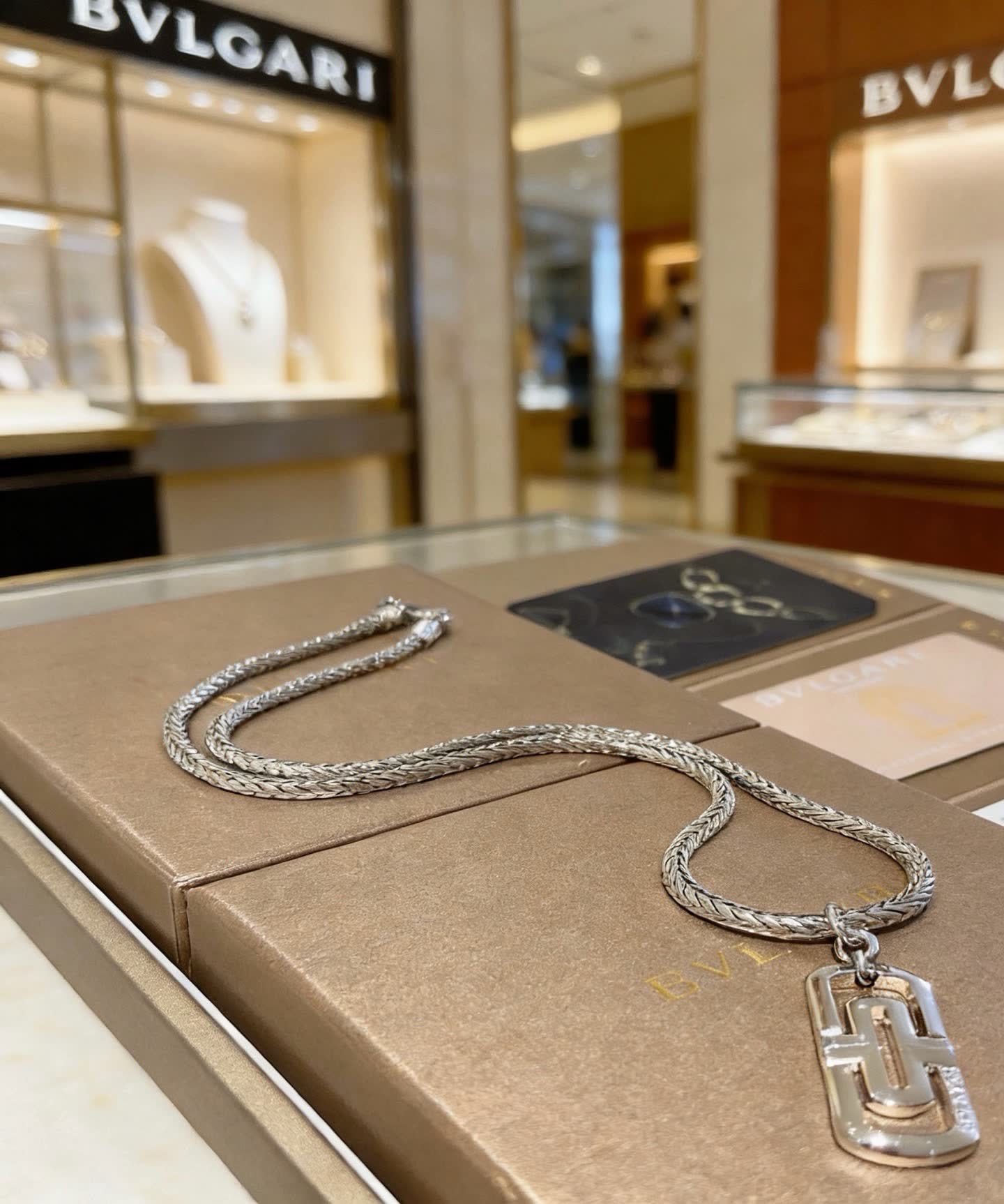 Bvlgari Bulgari Sterling Silver Chain with Logo Pendant