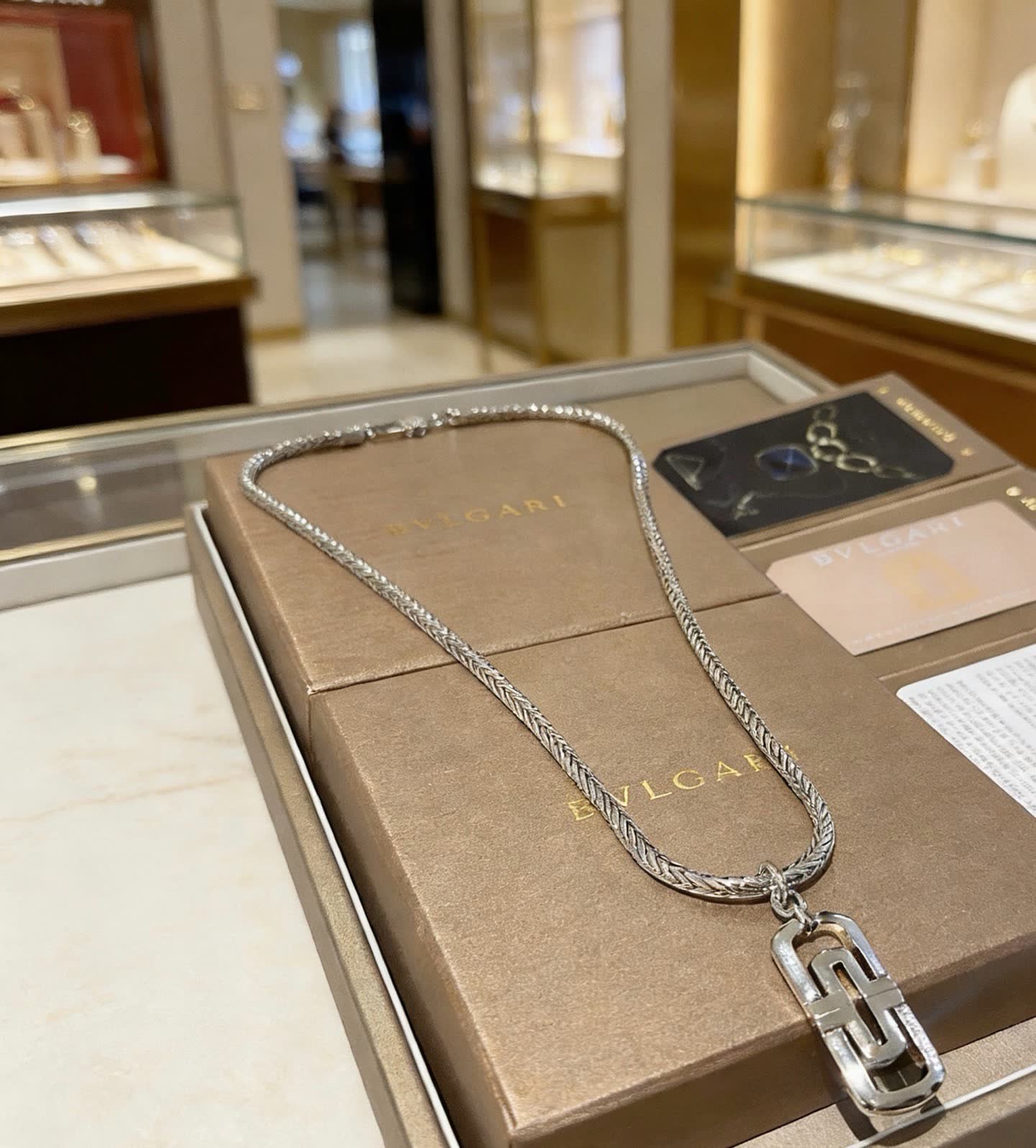 Bvlgari Bulgari Sterling Silver Chain with Logo Pendant