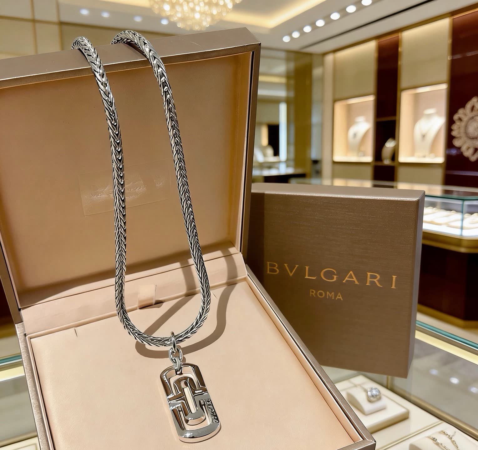 Bvlgari Bulgari Sterling Silver Chain with Logo Pendant