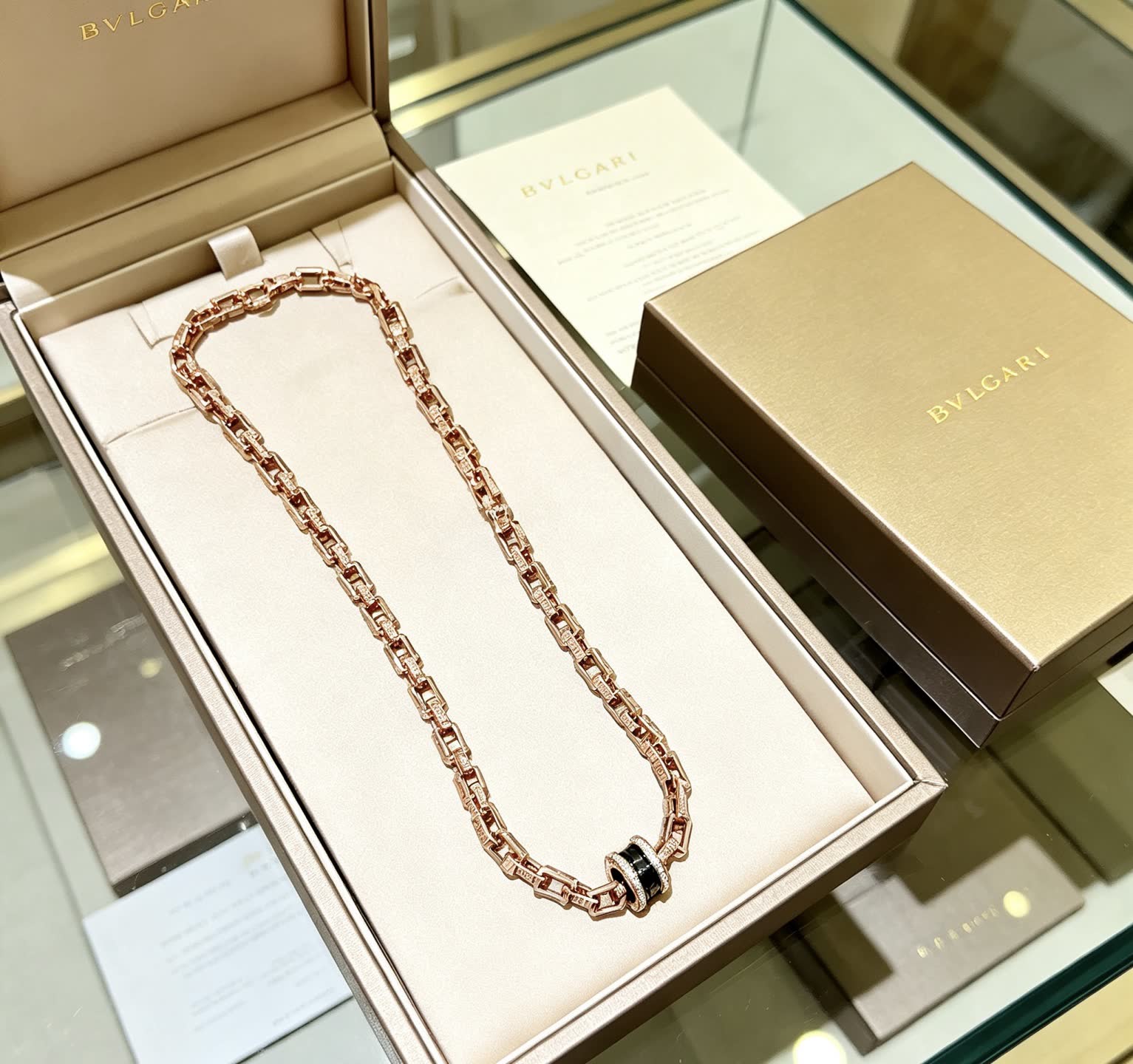 Bvlgari Rose Gold Necklace with Black Onyx and Diamonds