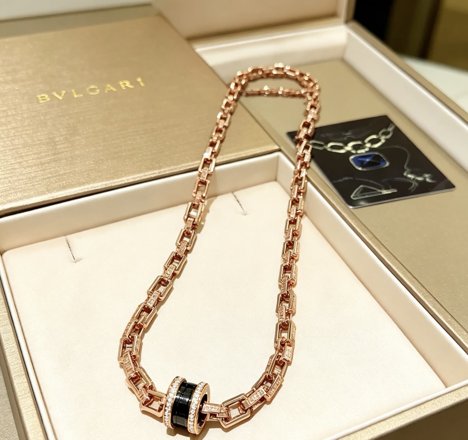 Bvlgari Rose Gold Necklace with Black Onyx and Diamonds