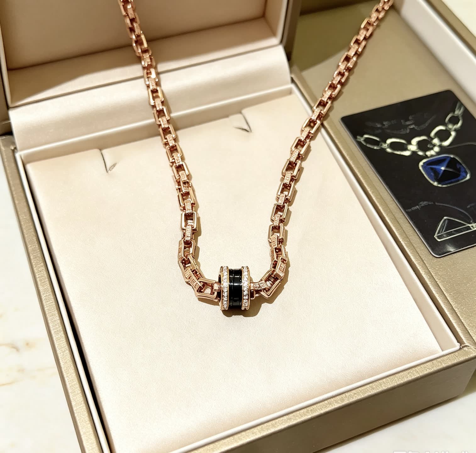 Bvlgari Rose Gold Necklace with Black Onyx and Diamonds