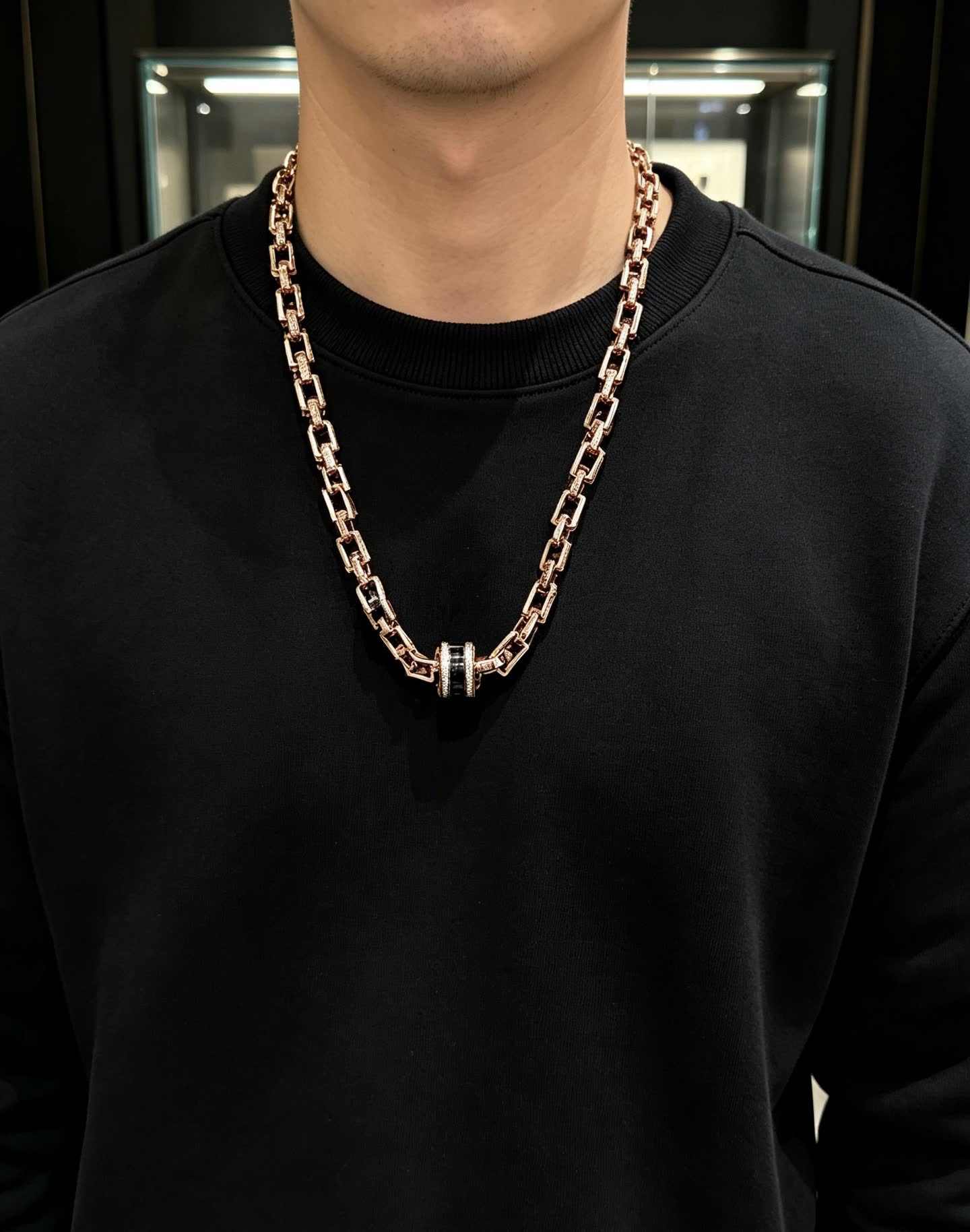 Bvlgari Rose Gold Necklace with Black Onyx and Diamonds