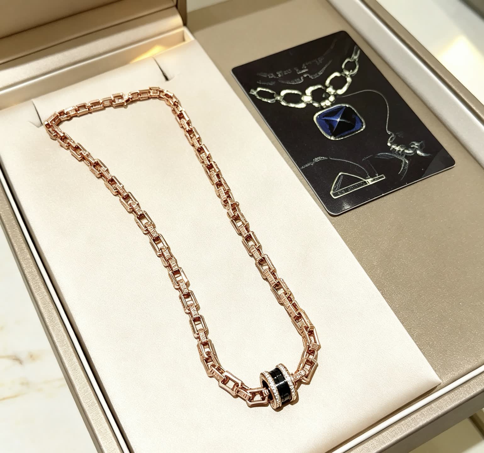 Bvlgari Rose Gold Necklace with Black Onyx and Diamonds