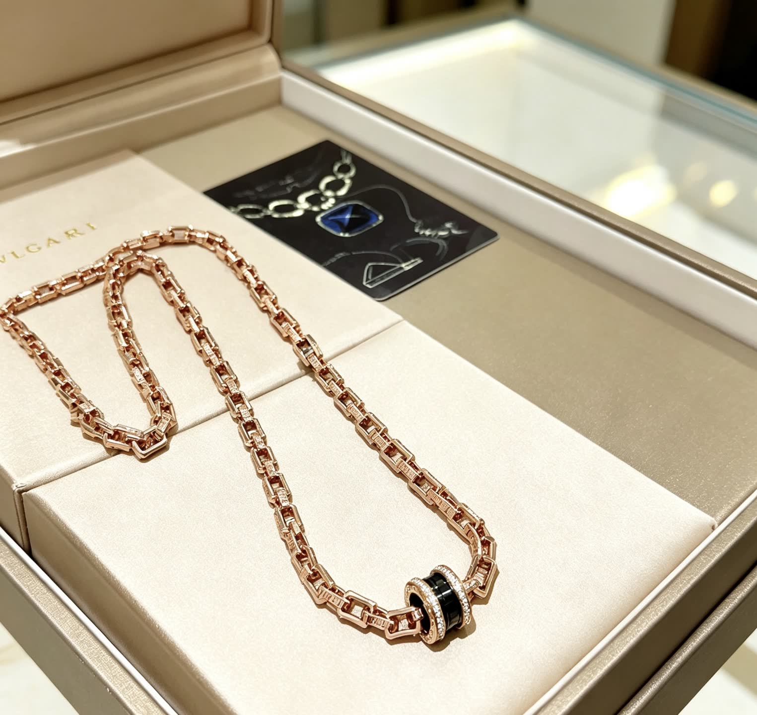 Bvlgari Rose Gold Necklace with Black Onyx and Diamonds