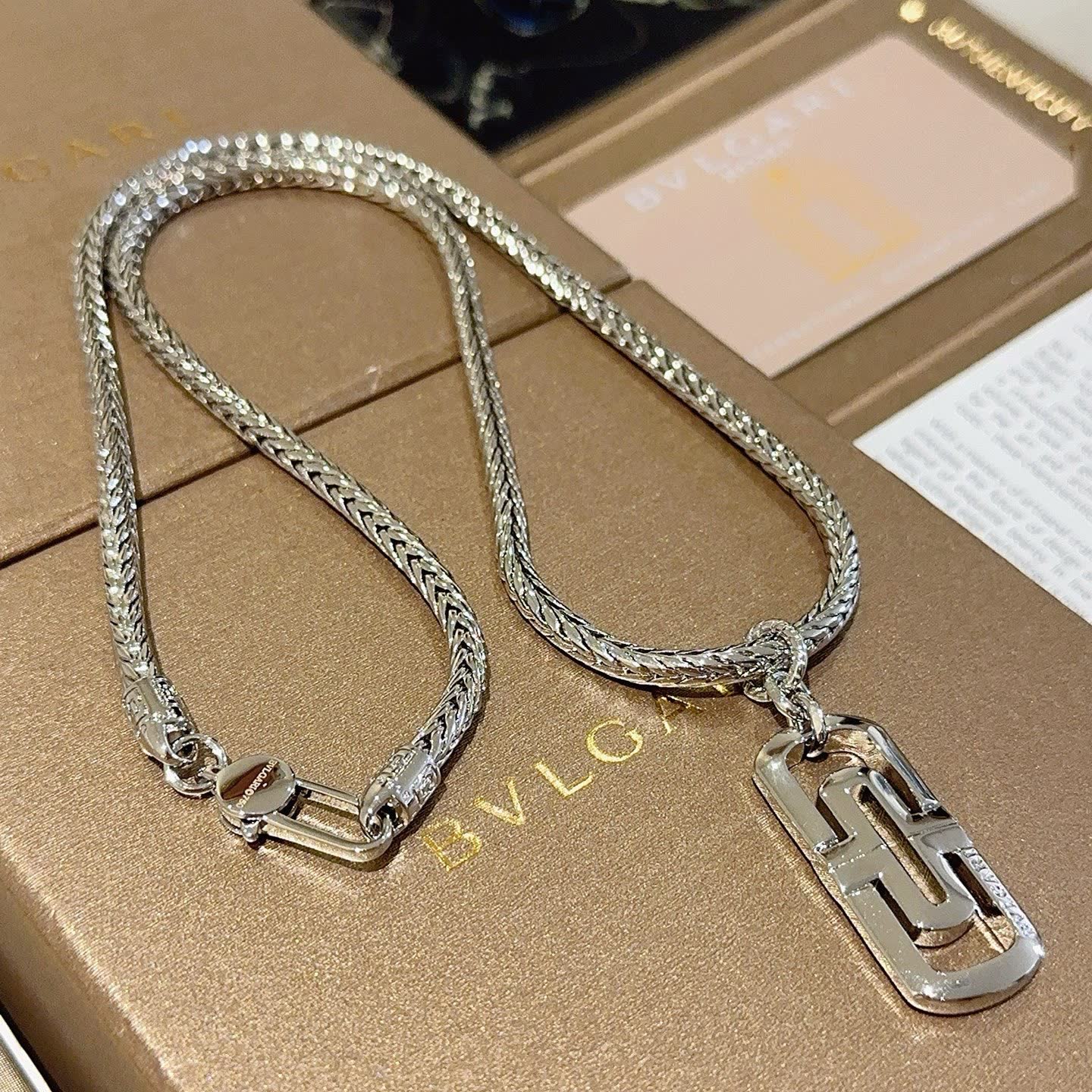 Bvlgari Sterling Silver Necklace with Logo Pendant Bvlgari Sterling Silver Necklace with Logo Pendant