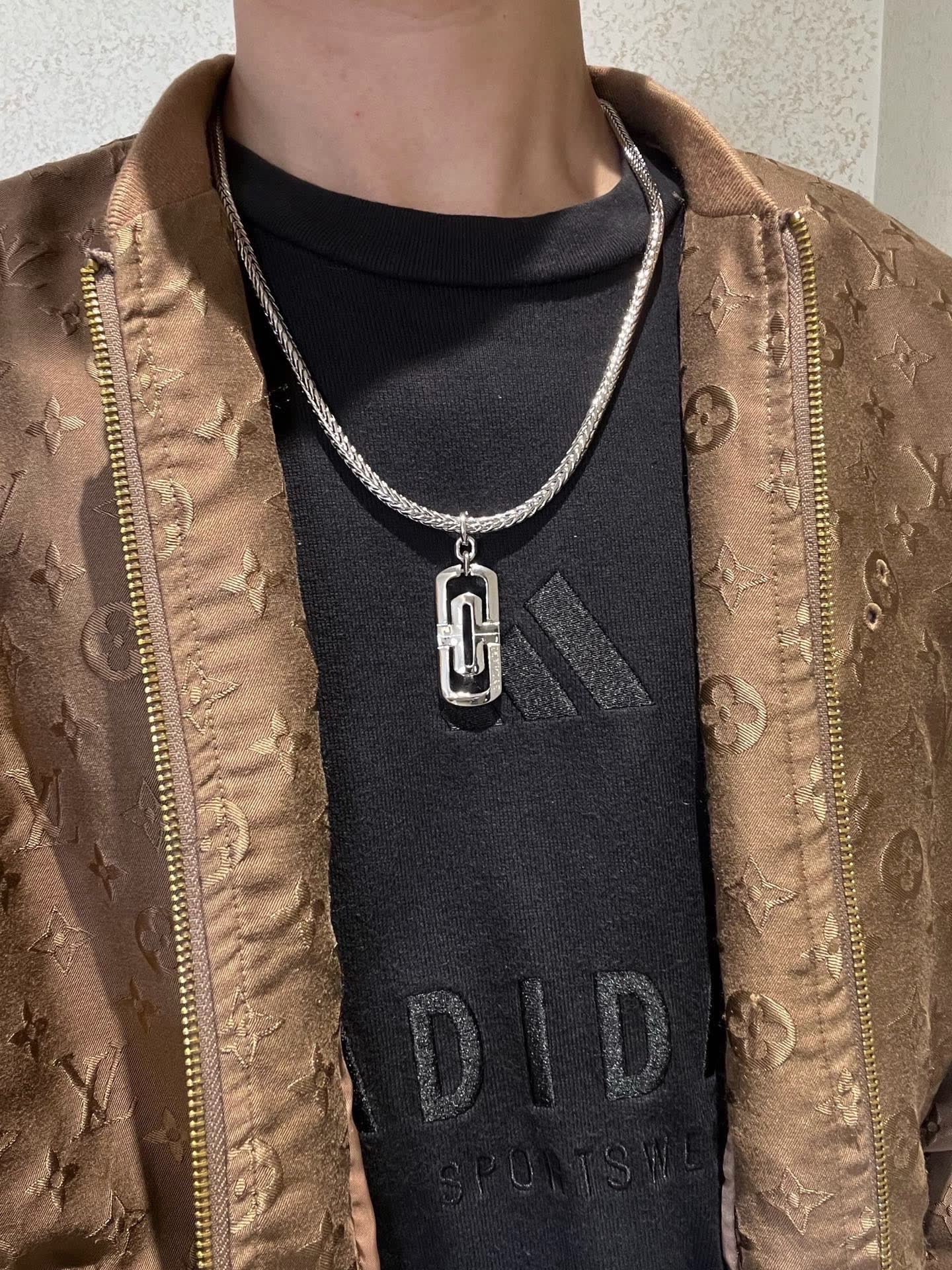 Bvlgari Sterling Silver Necklace with Logo Pendant