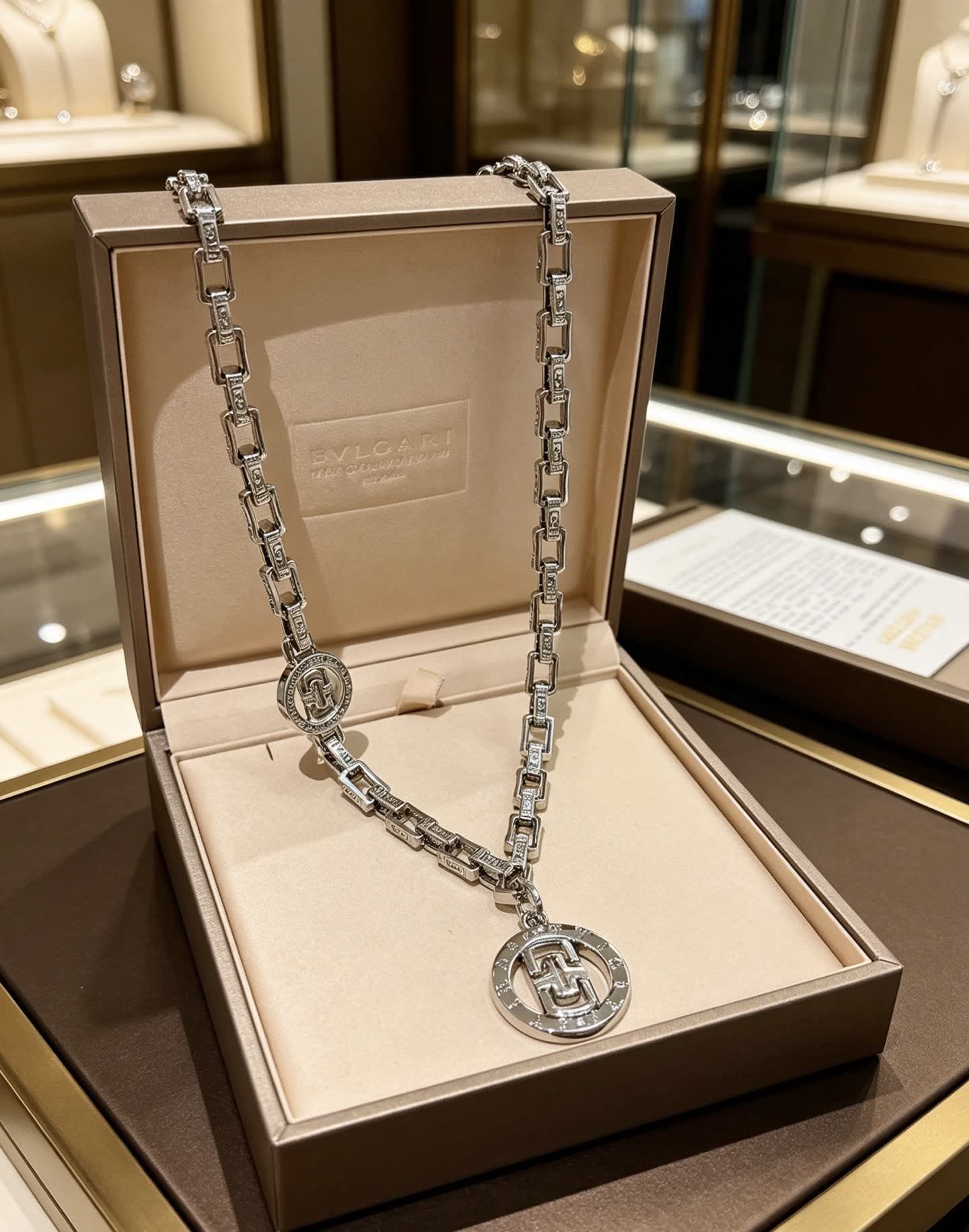 Bvlgari Sterling Silver Necklace with Logo Pendant Bvlgari Sterling Silver Necklace with Logo Pendant