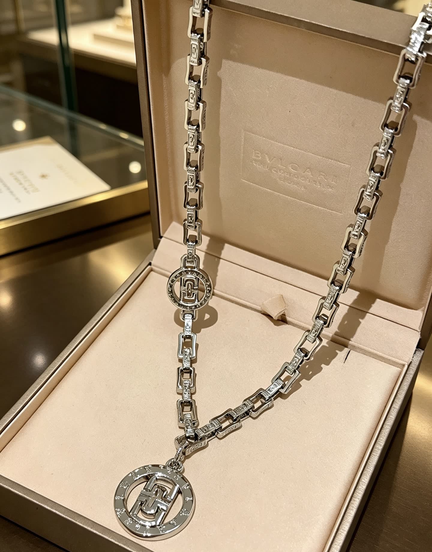 Bvlgari Sterling Silver Necklace with Logo Pendant